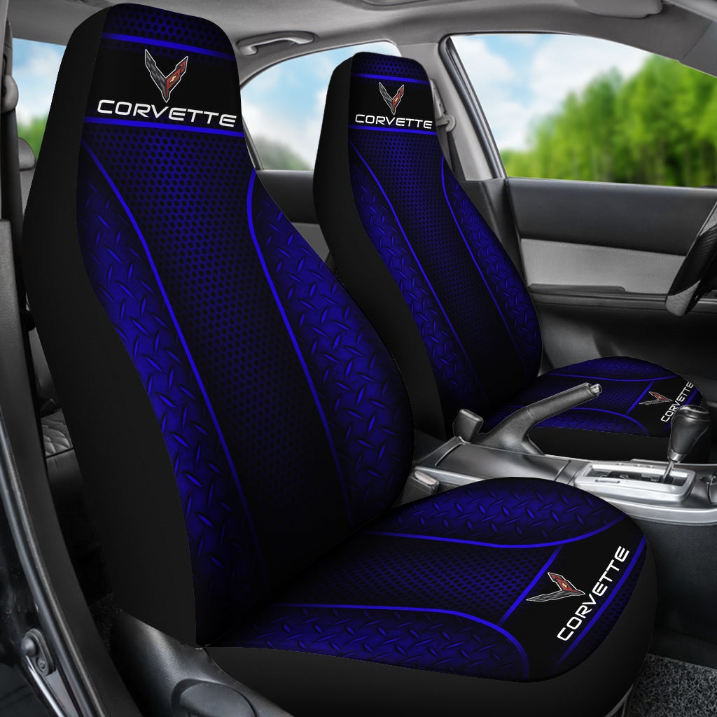2 Font Corvette C8 Seat Covers Blue