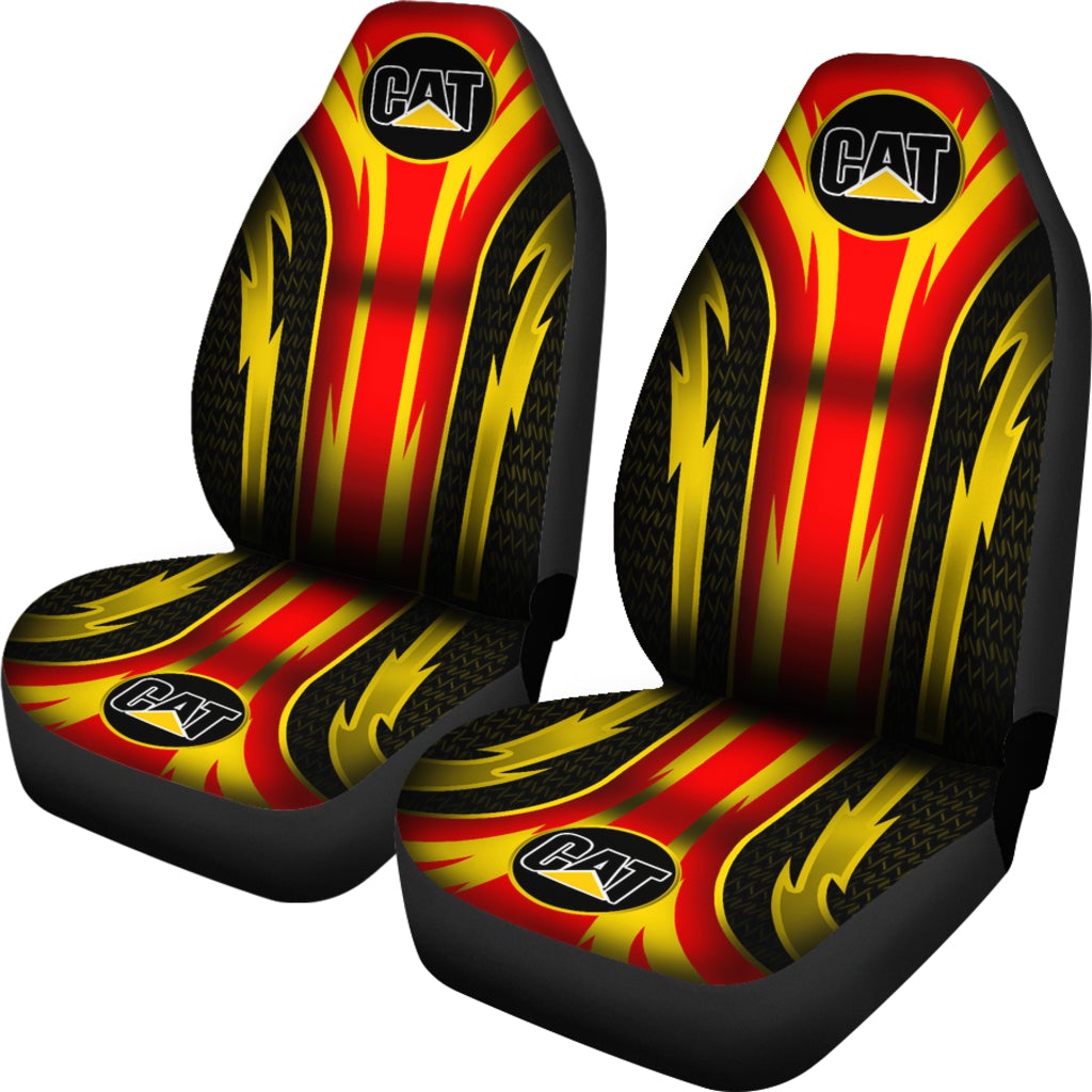 2 Front Caterpillar Seat Covers Red/Yellow