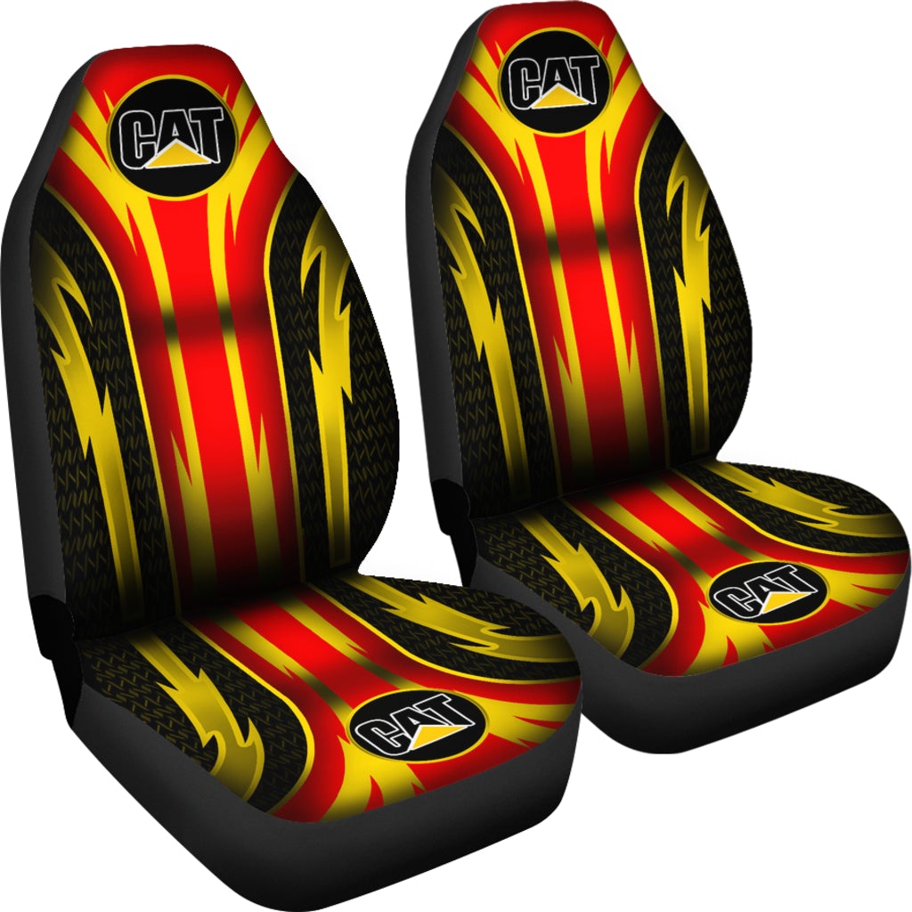 2 Front Caterpillar Seat Covers Red/Yellow