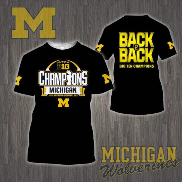 3D All Over Printed Michigan Wolverines Big Ten Champions 2022 Shirts Ver 1