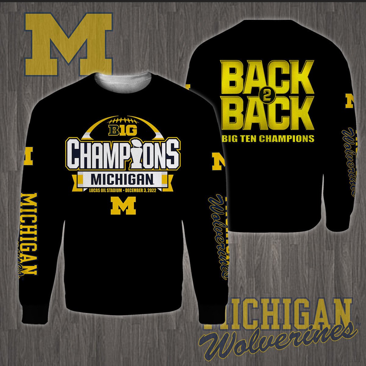 3D All Over Printed Michigan Wolverines Big Ten Champions 2022 Shirts Ver 1