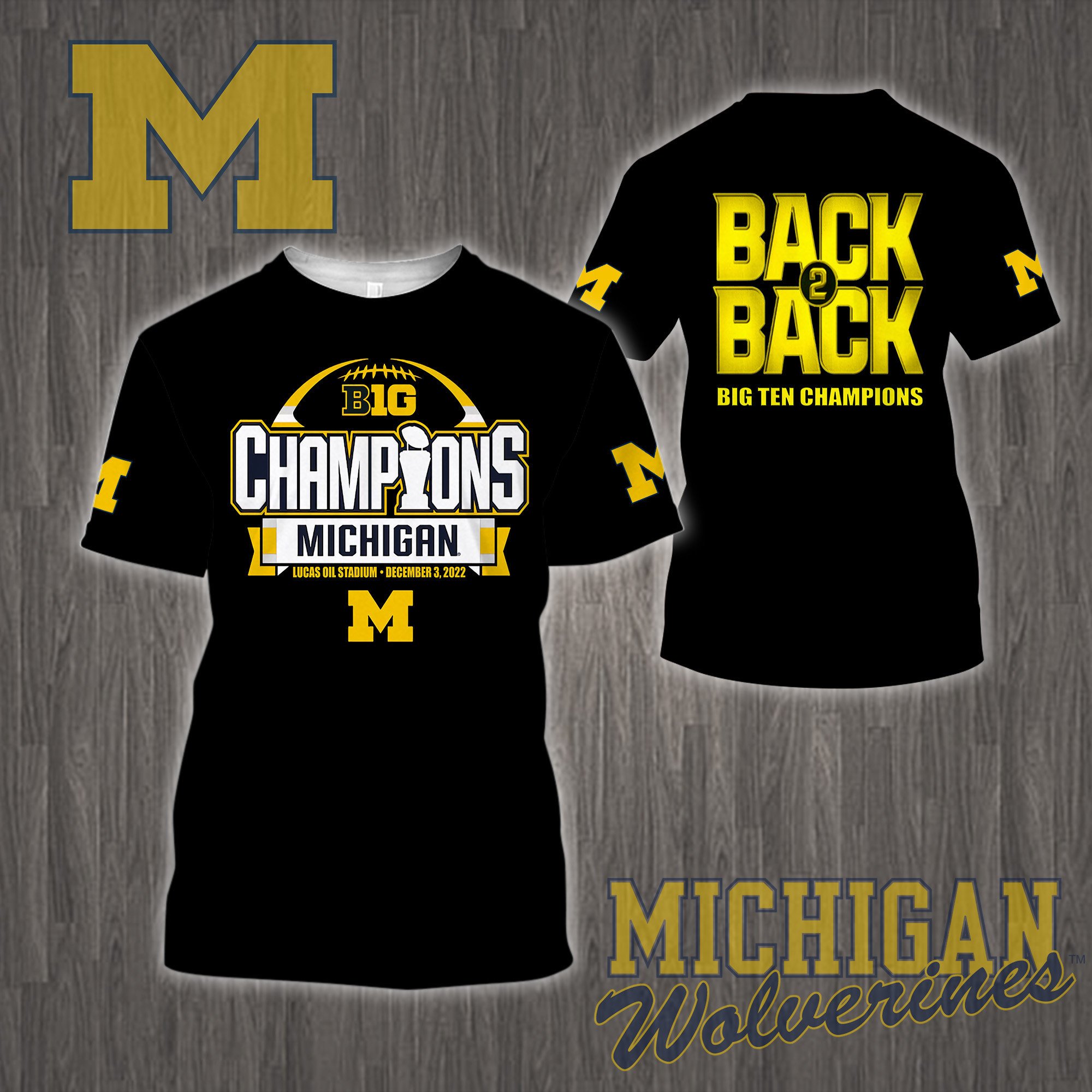 3D All Over Printed Michigan Wolverines Big Ten Champions 2022 Shirts Ver 1
