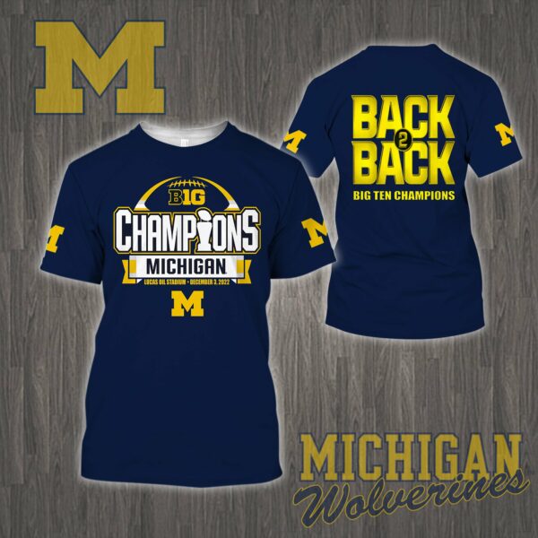 3D All Over Printed Michigan Wolverines Big Ten Champions 2022 Shirts Ver 2