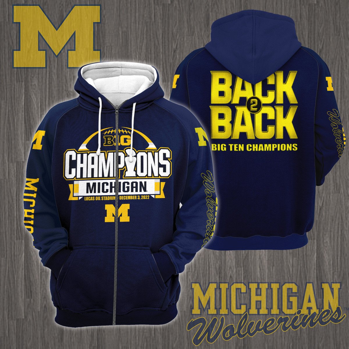 3D All Over Printed Michigan Wolverines Big Ten Champions 2022 Shirts Ver 2