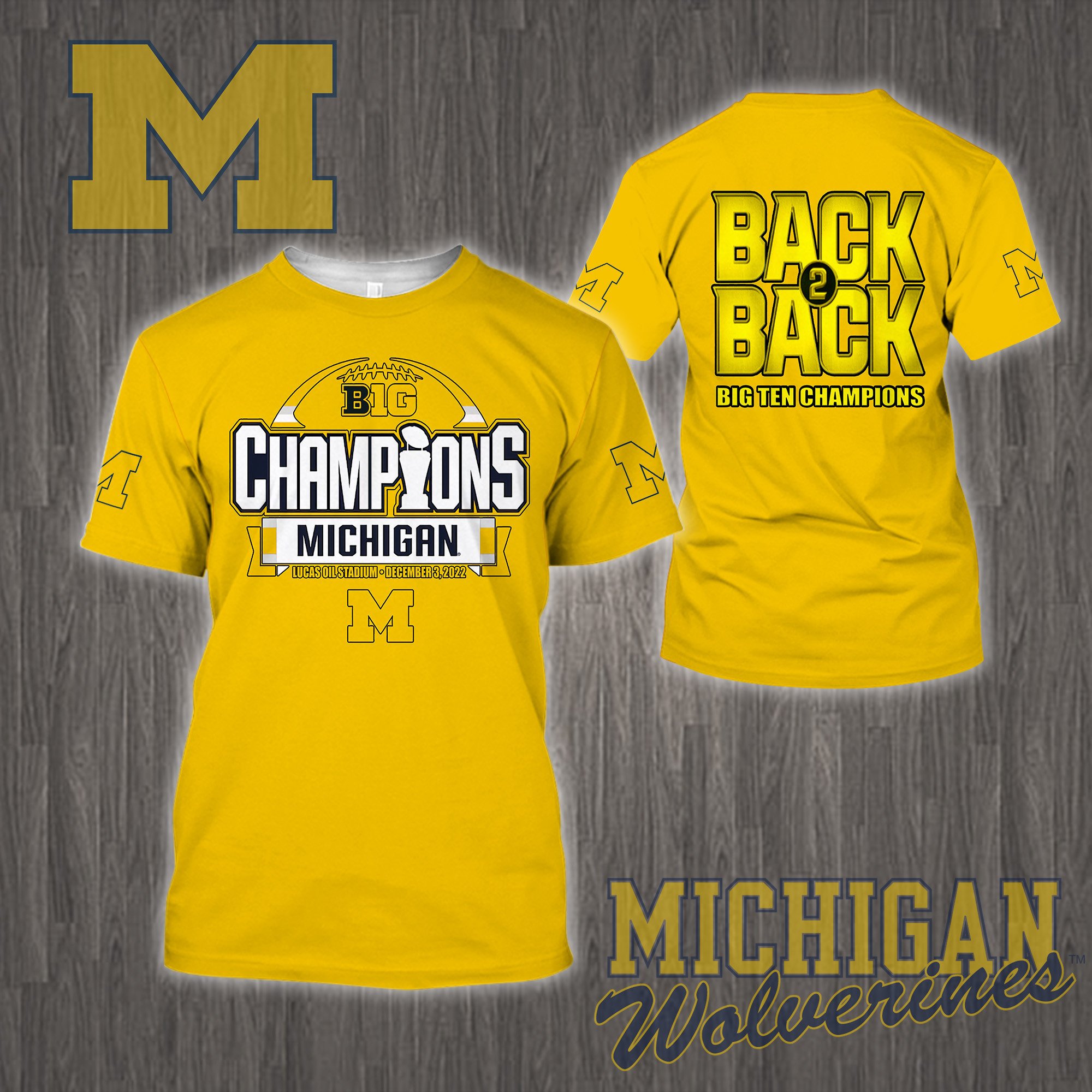 3D All Over Printed Michigan Wolverines Big Ten Champions 2022 Shirts Ver 3