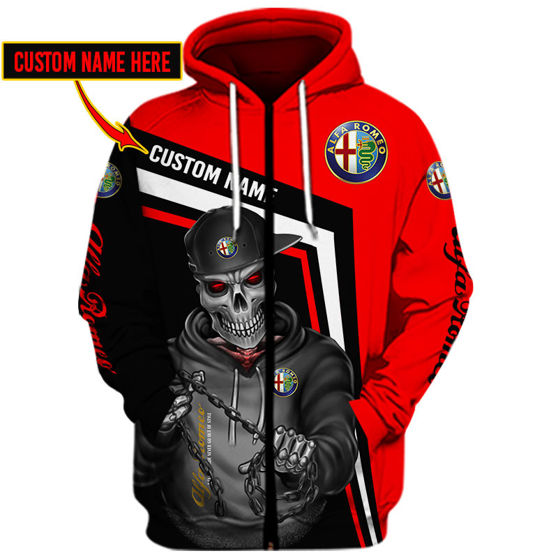 Alfa romeo Skull Tshirt, sweatshirt, Polo, Hawaiian, Hoodie 3D Apparel Full Printing Custom Name