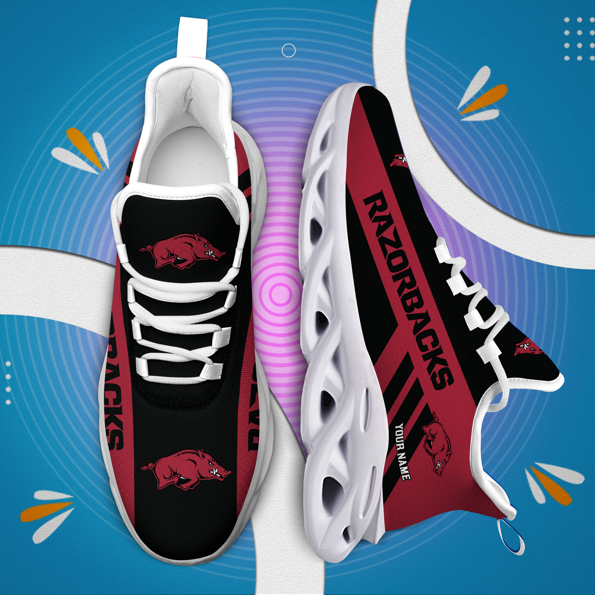 Arkansas Razorbacks Custom Name PERSONALIZED MAX SOUL SHOES DS004