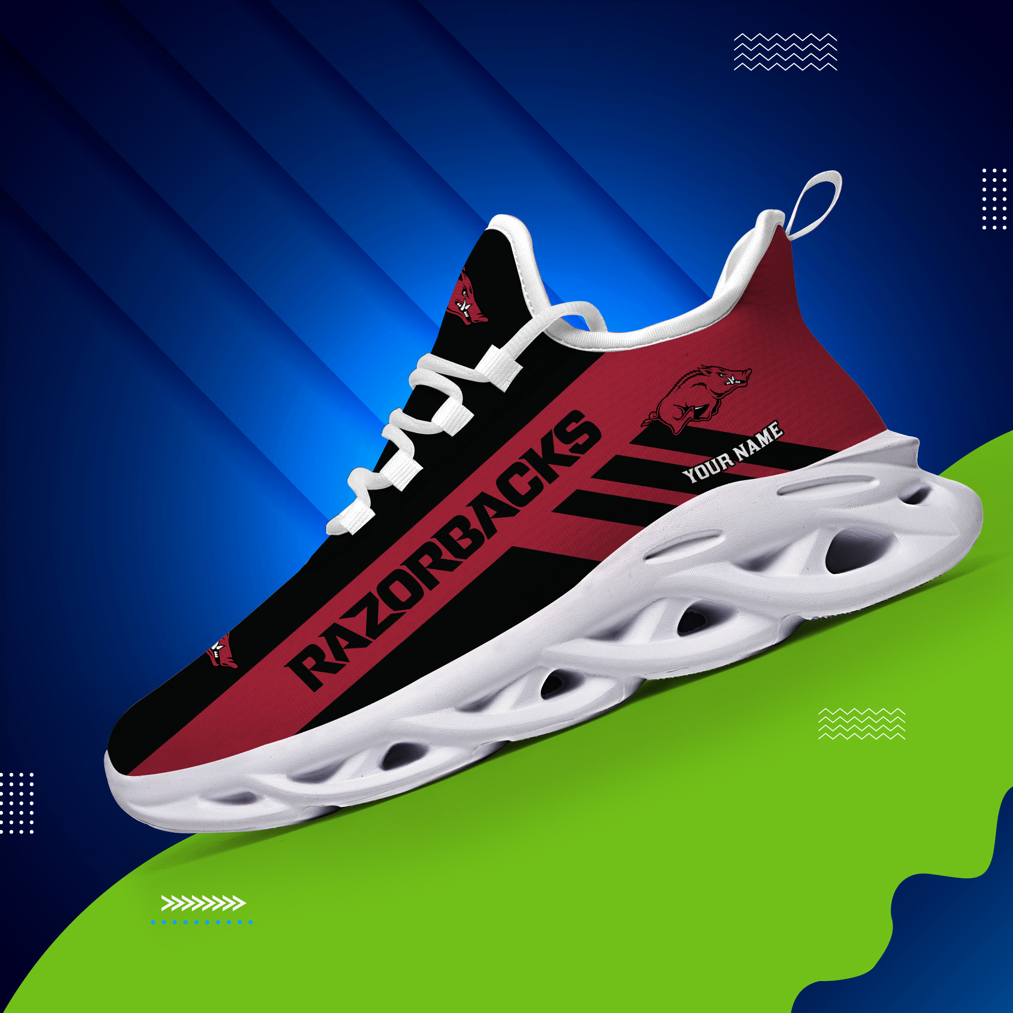 Arkansas Razorbacks Custom Name PERSONALIZED MAX SOUL SHOES DS004