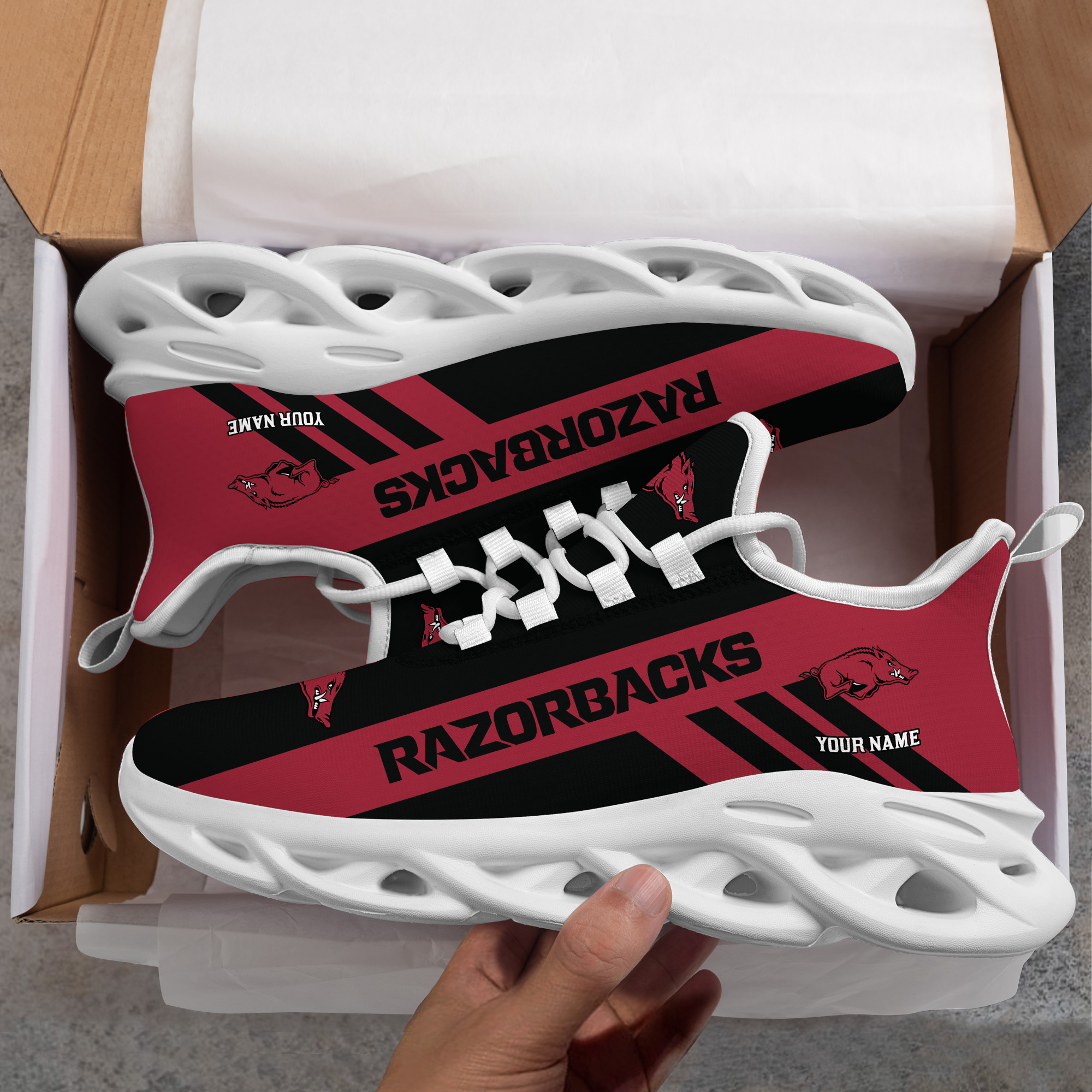 Arkansas Razorbacks Custom Name PERSONALIZED MAX SOUL SHOES DS004