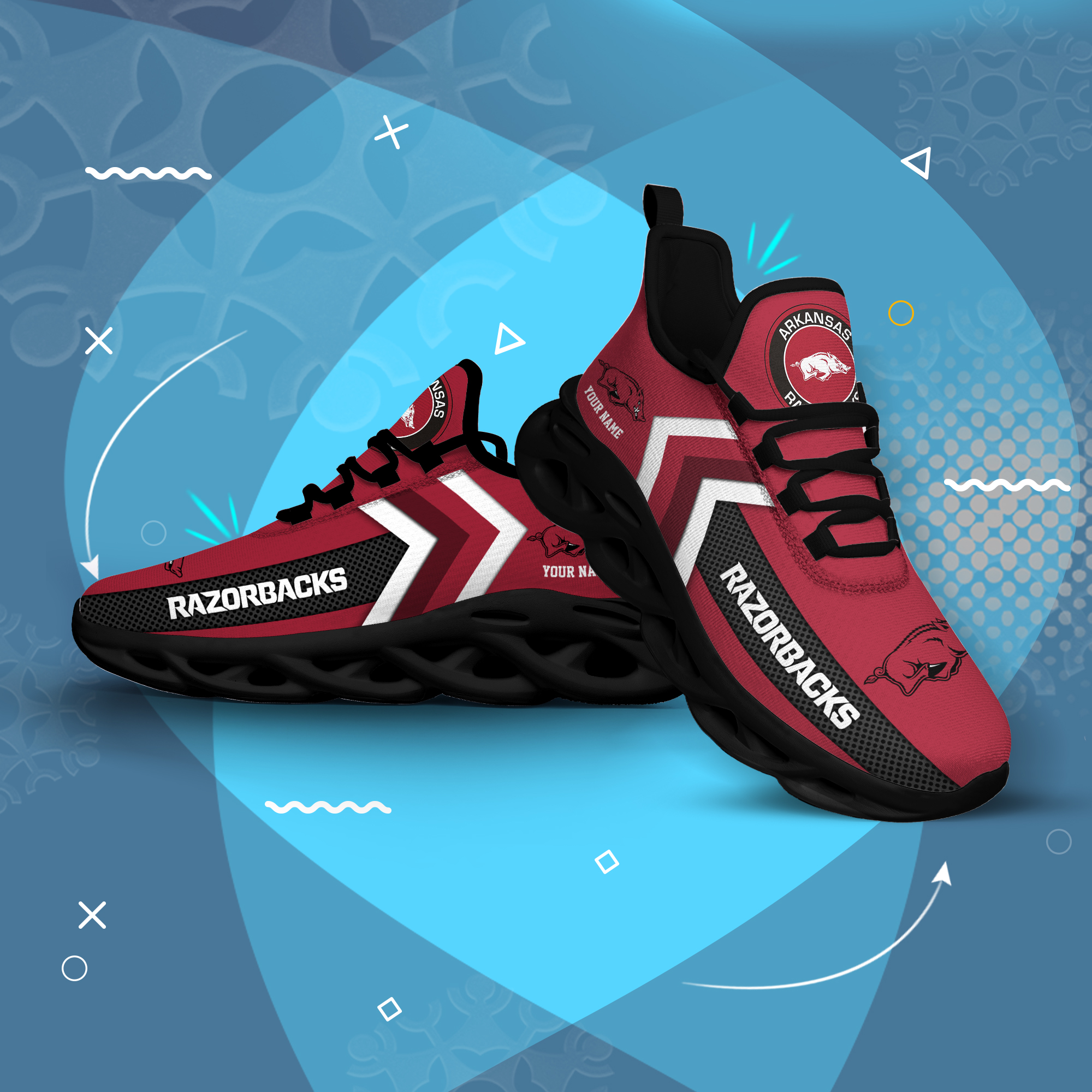 Arkansas Razorbacks Personalized Custom Name Max Soul Shoes DS003