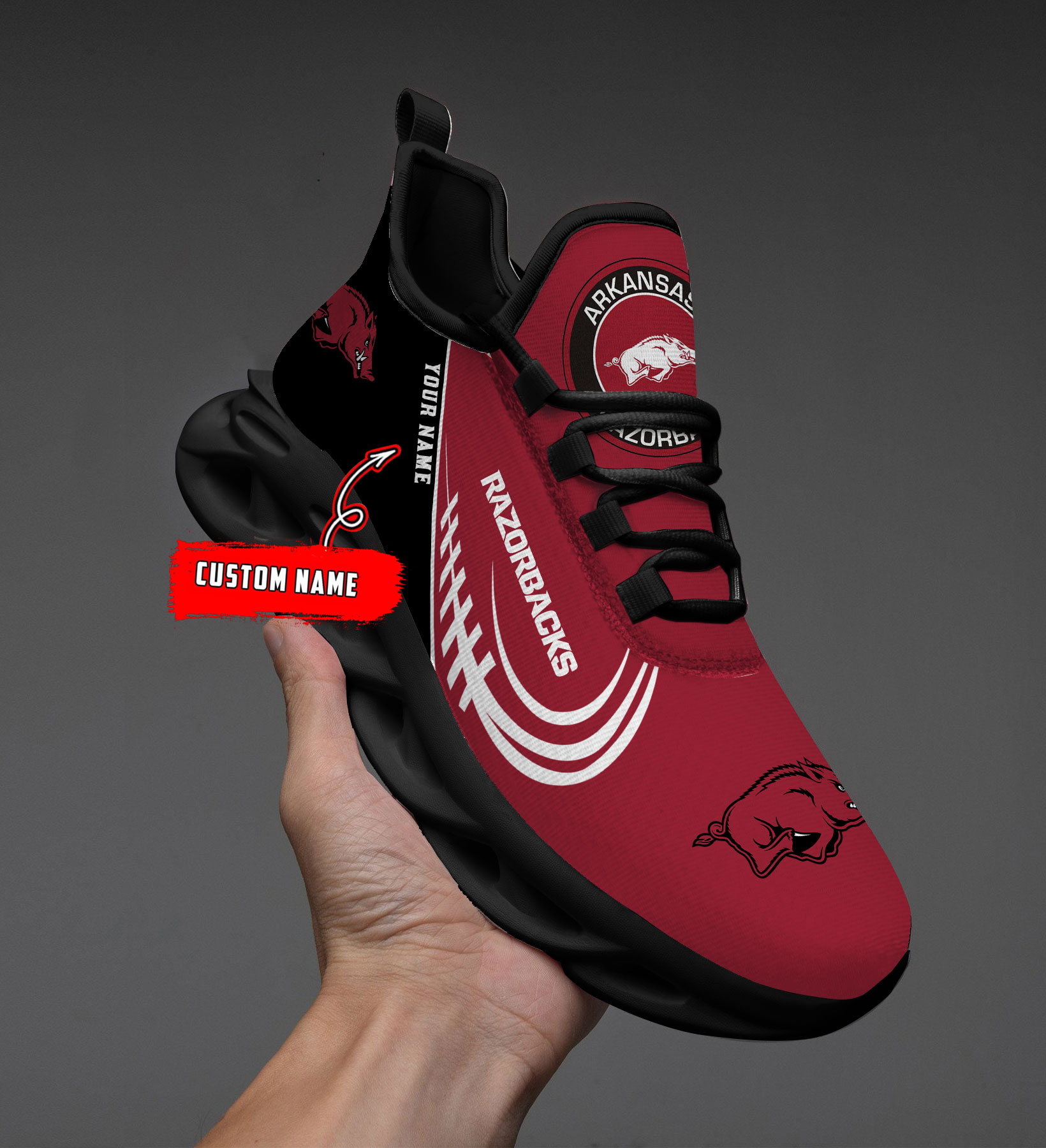 Arkansas Razorbacks PERSONALIZED MAX SOUL SHOES T1