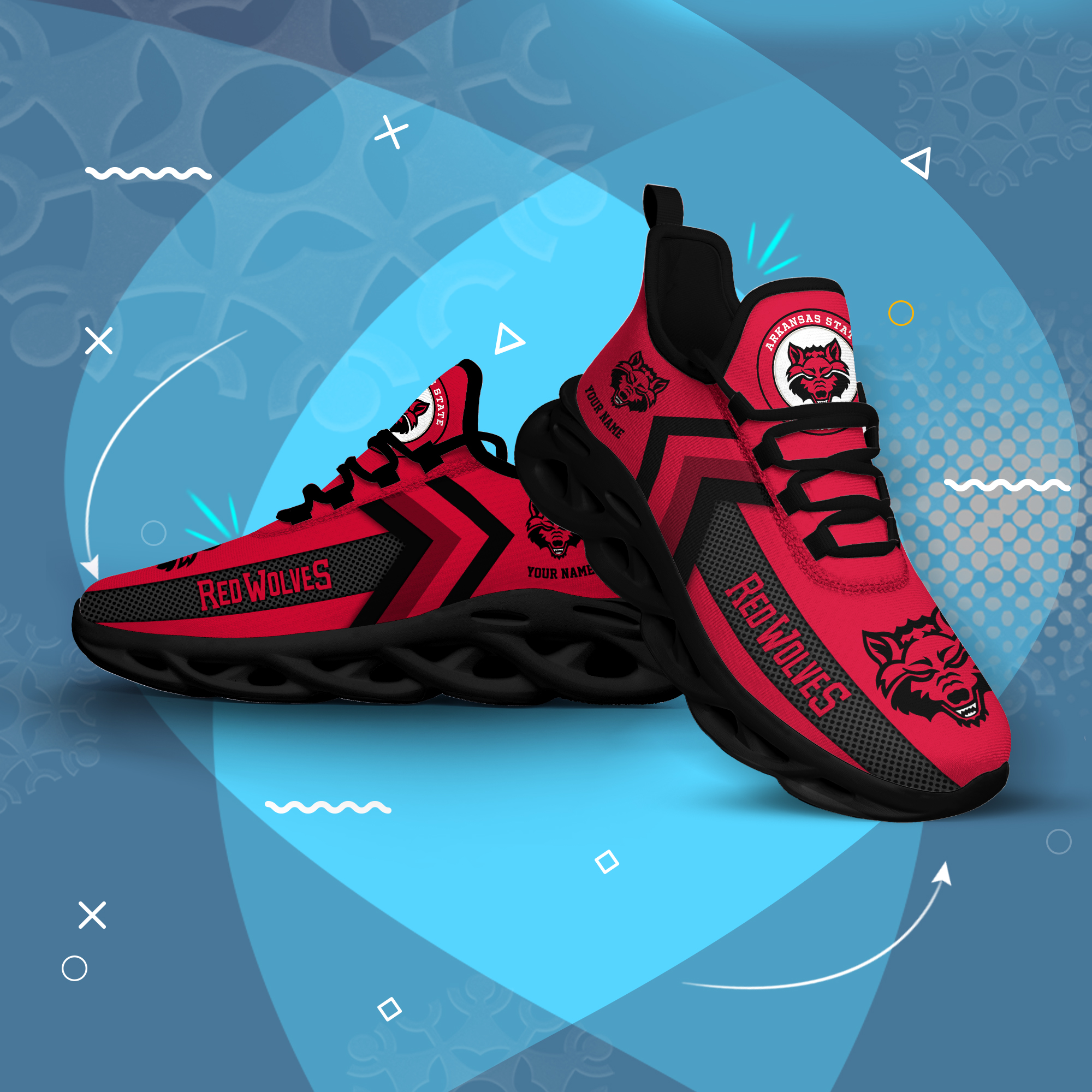 Arkansas State Red Wolves Personalized Custom Name Max Soul Shoes DS003