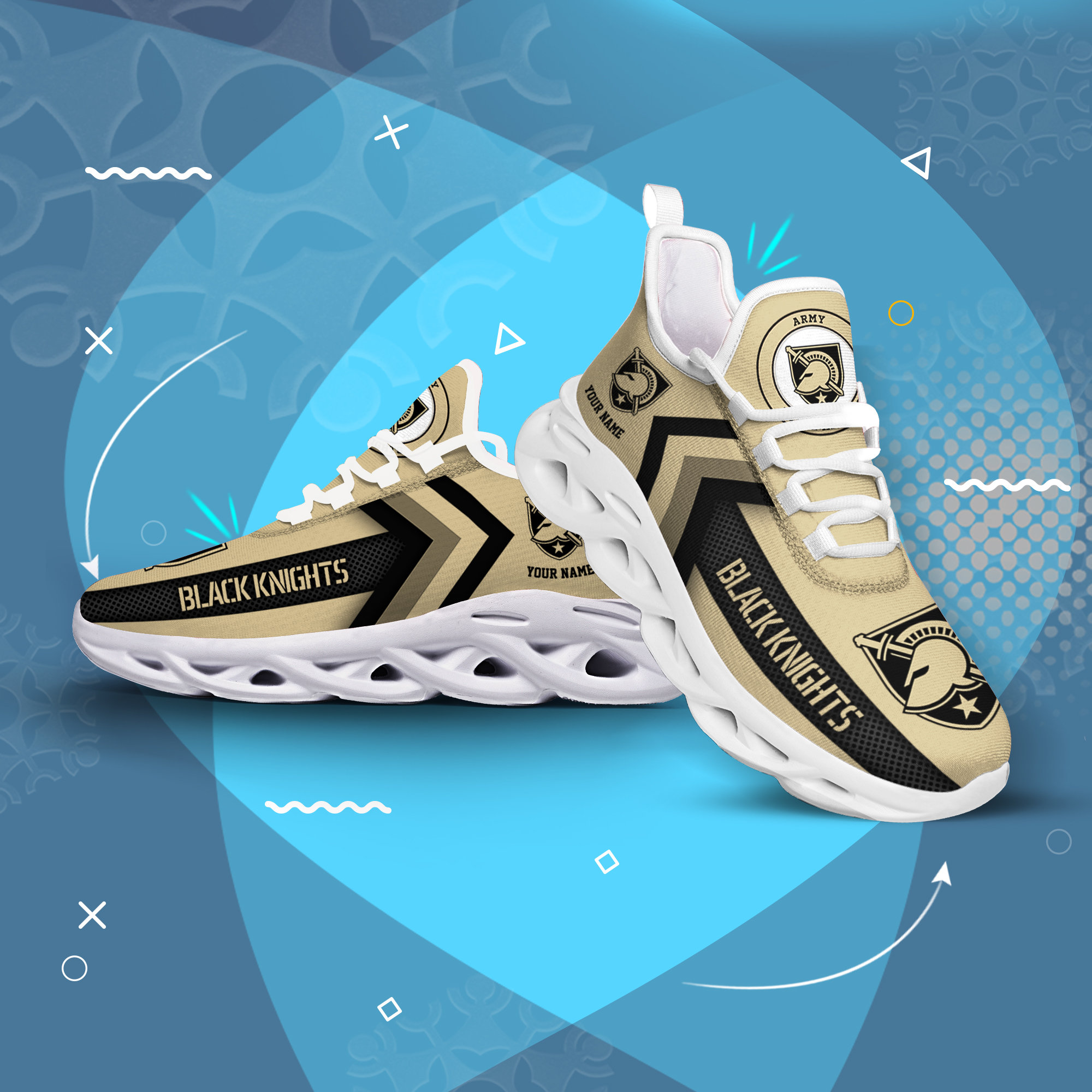 Army Black Knights Personalized Custom Name Max Soul Shoes DS003