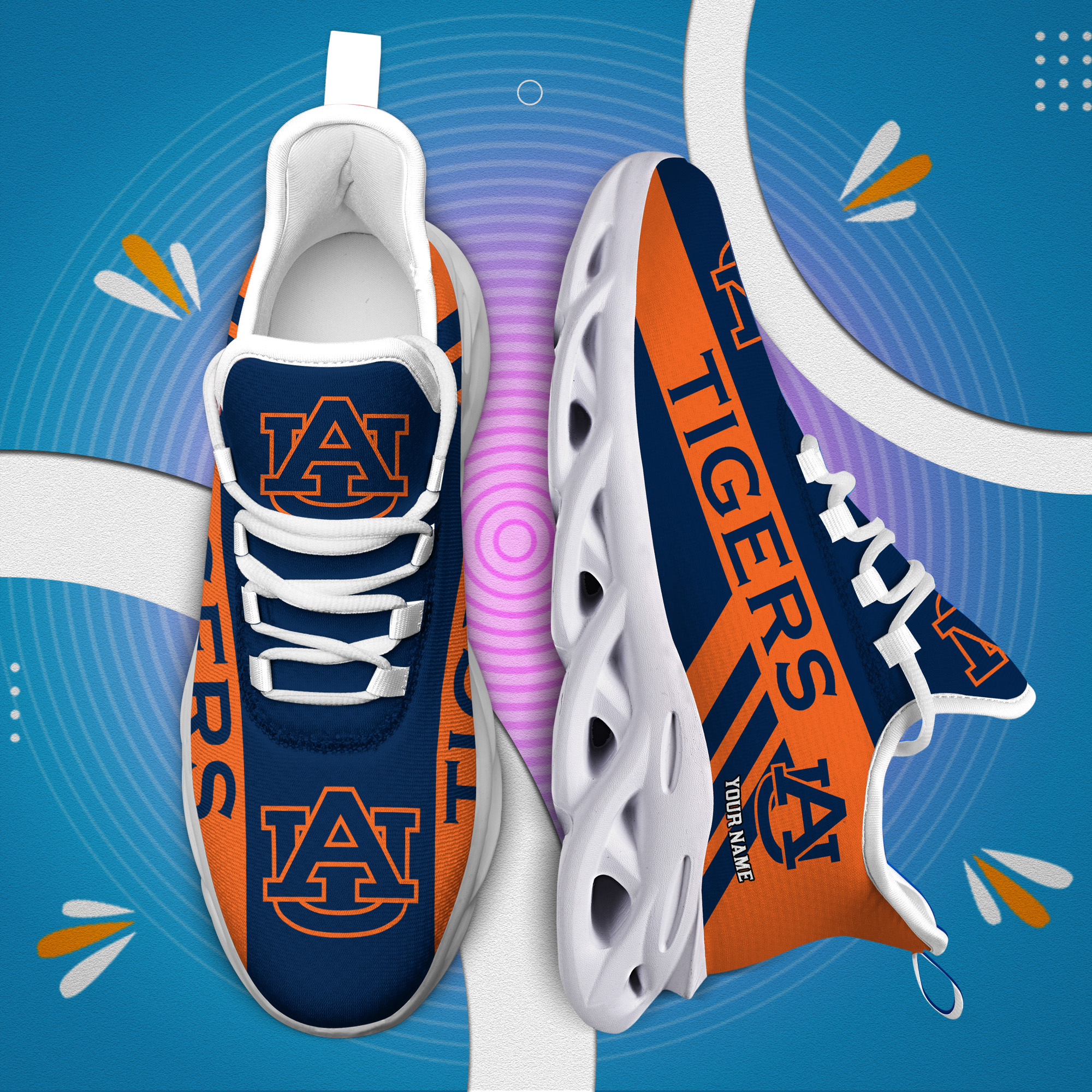 Auburn Tigers Custom Name PERSONALIZED MAX SOUL SHOES DS004