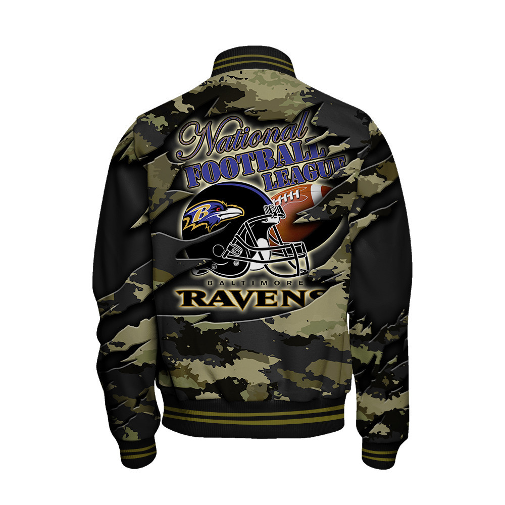 Baltimore Ravens Black Camo Pattern National Football League Varsity Jacket