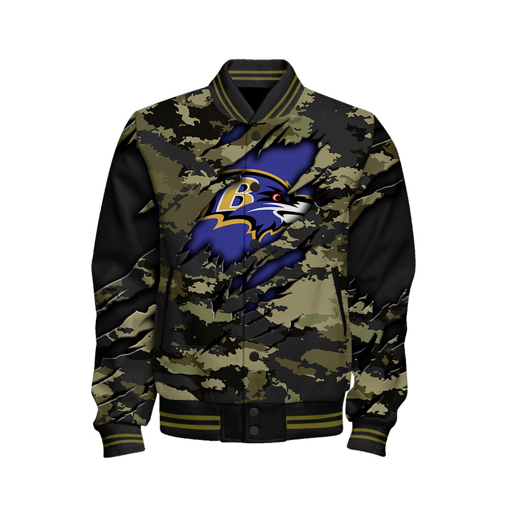 Baltimore Ravens Black Camo Pattern National Football League Varsity Jacket