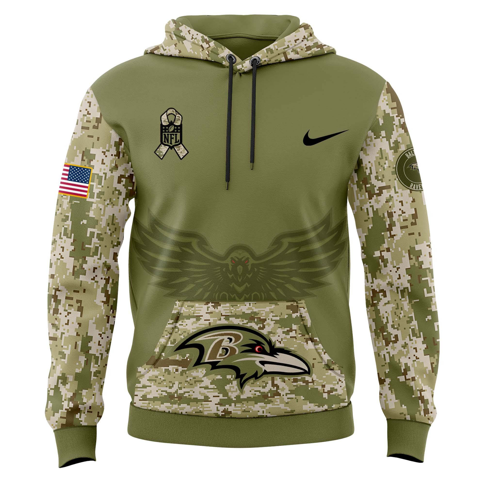 Baltimore Ravens Camo Salute to Service Club Fleece Pullover Hoodie