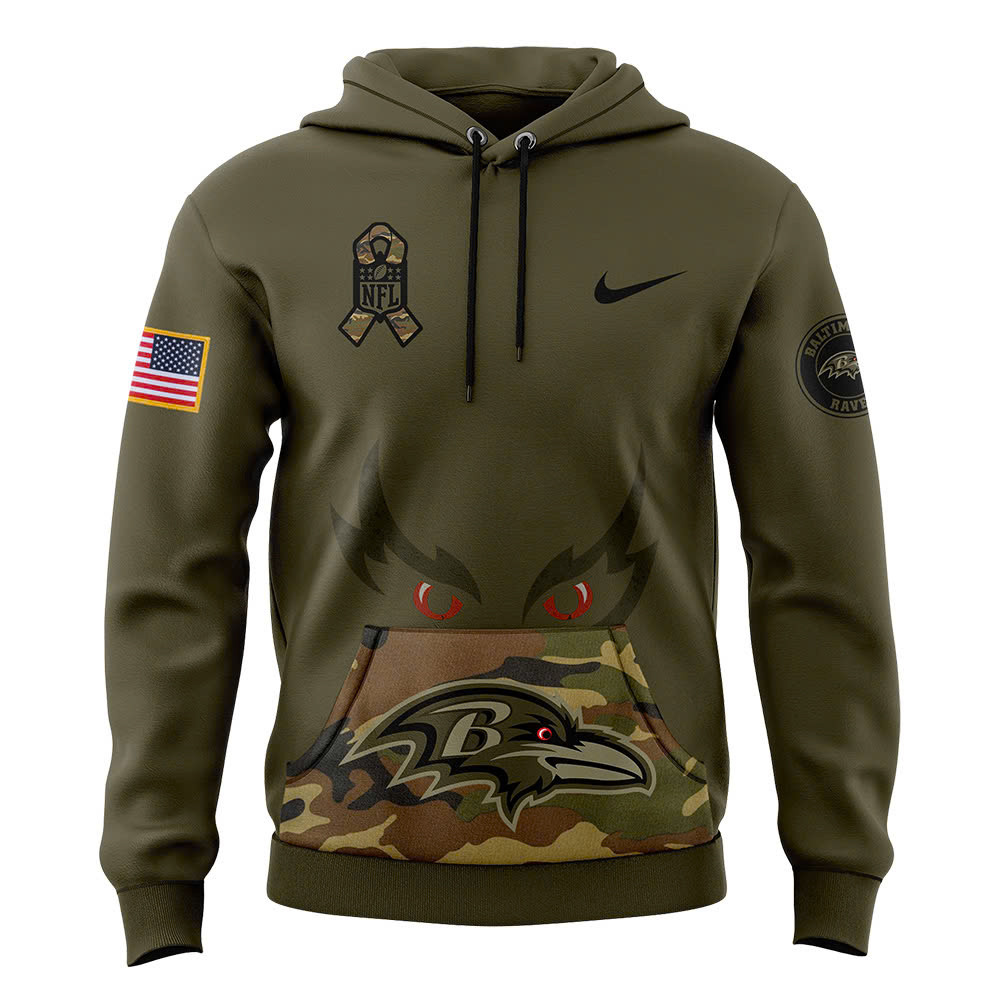 Baltimore Ravens Camo Salute to Service Club Fleece Pullover Hoodie