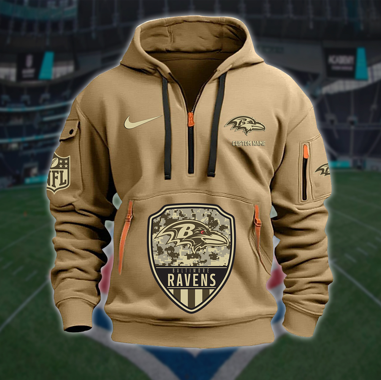 Baltimore Ravens New Personalized Quarter Zip Hoodie AZBTQZH000190