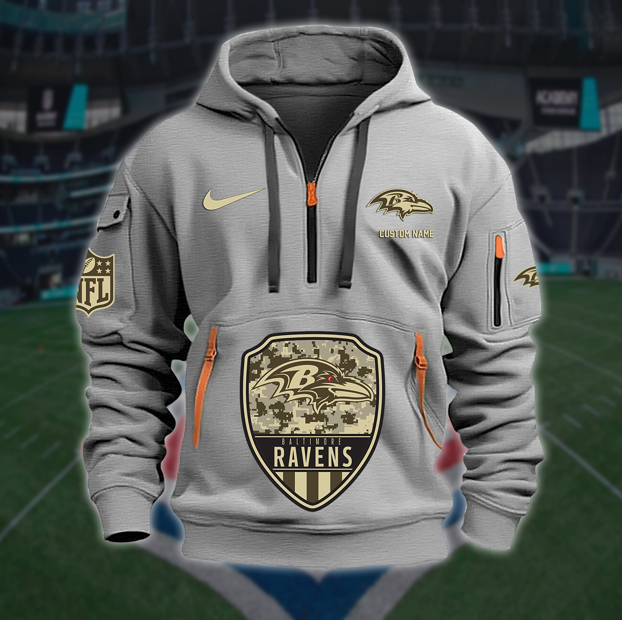 Baltimore Ravens New Personalized Quarter Zip Hoodie AZBTQZH000190