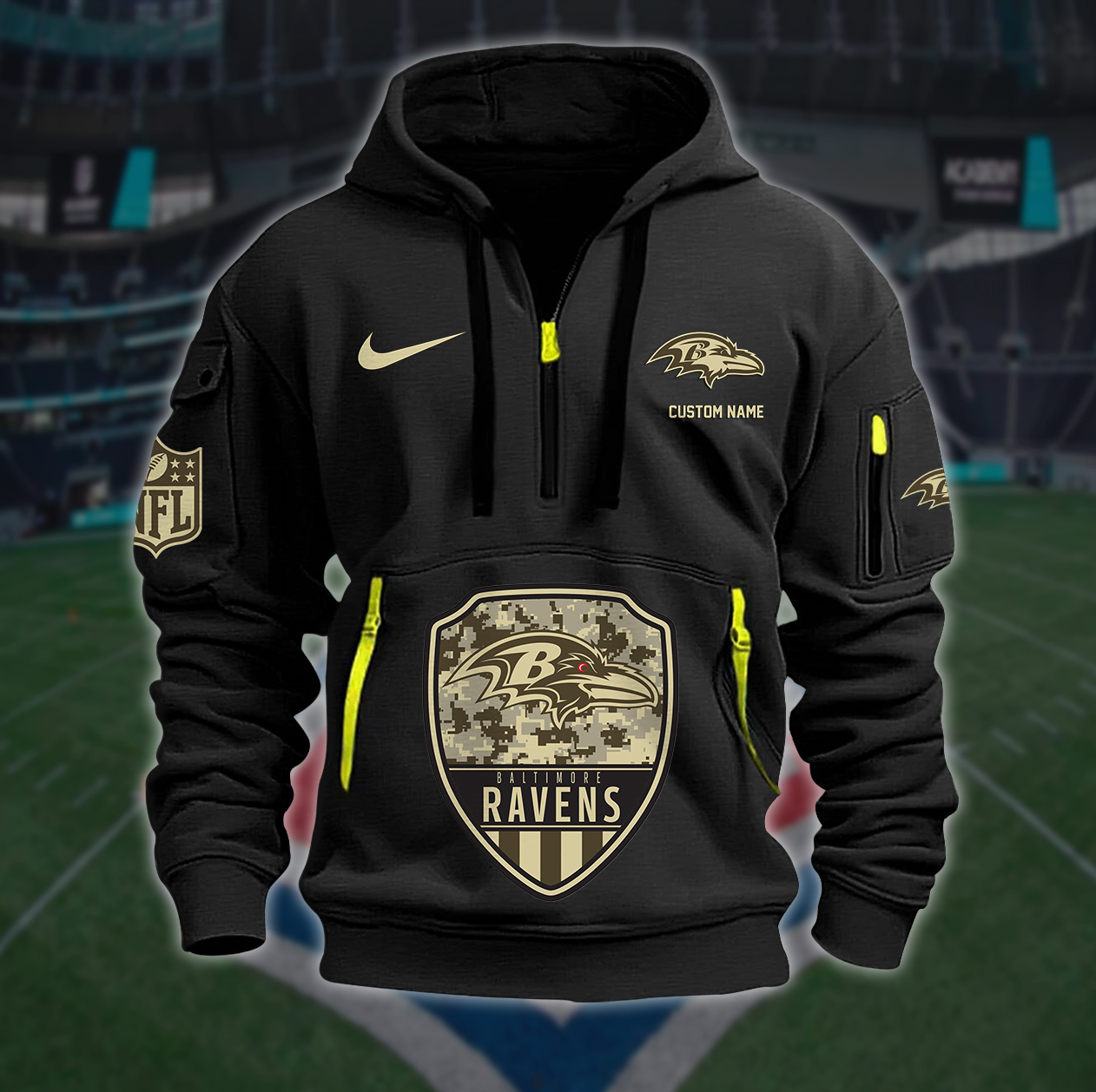 Baltimore Ravens New Personalized Quarter Zip Hoodie AZBTQZH000190