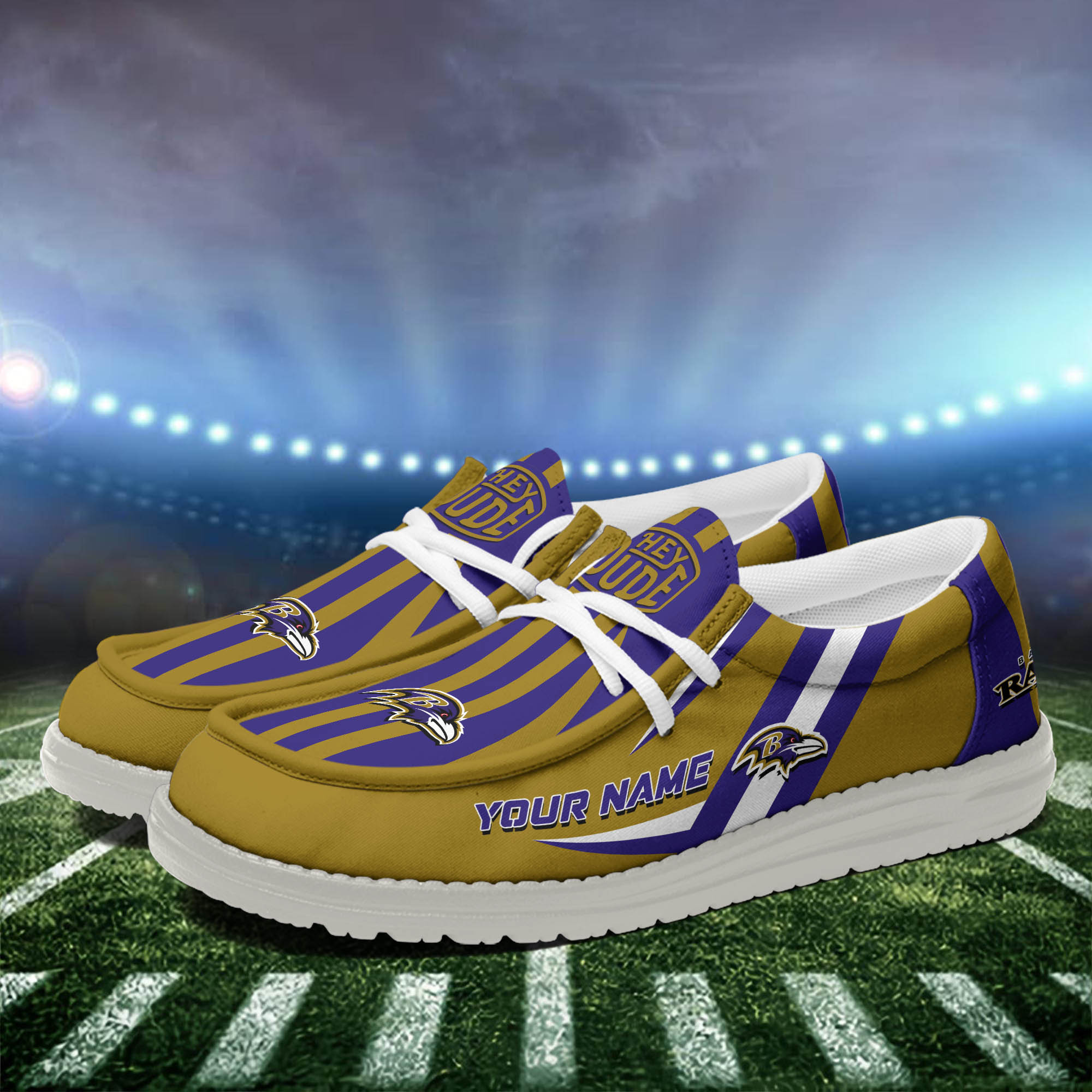 Baltimore Ravens Team White Canvas Loafer Shoes Personalized Your Name