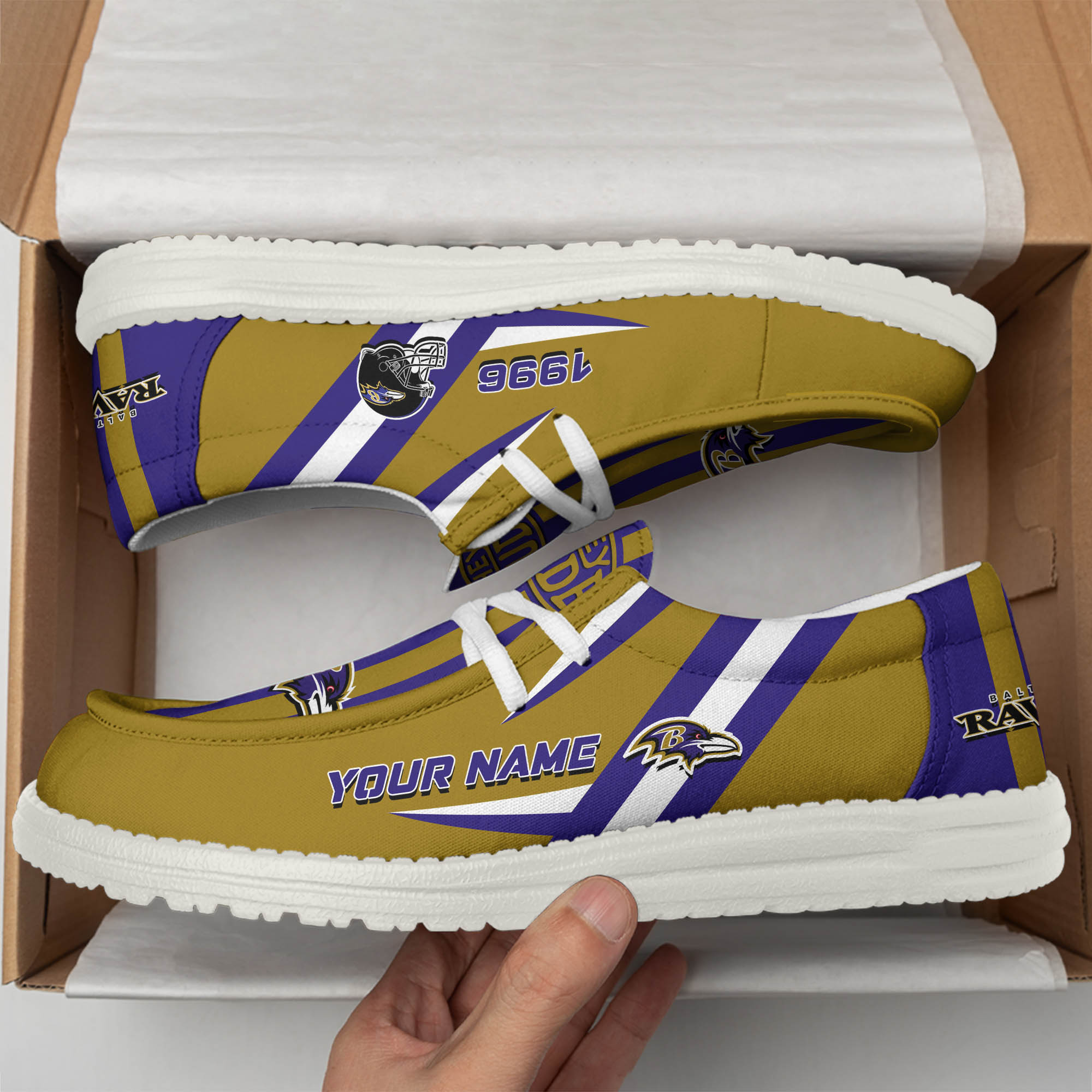 Baltimore Ravens Team White Canvas Loafer Shoes Personalized Your Name