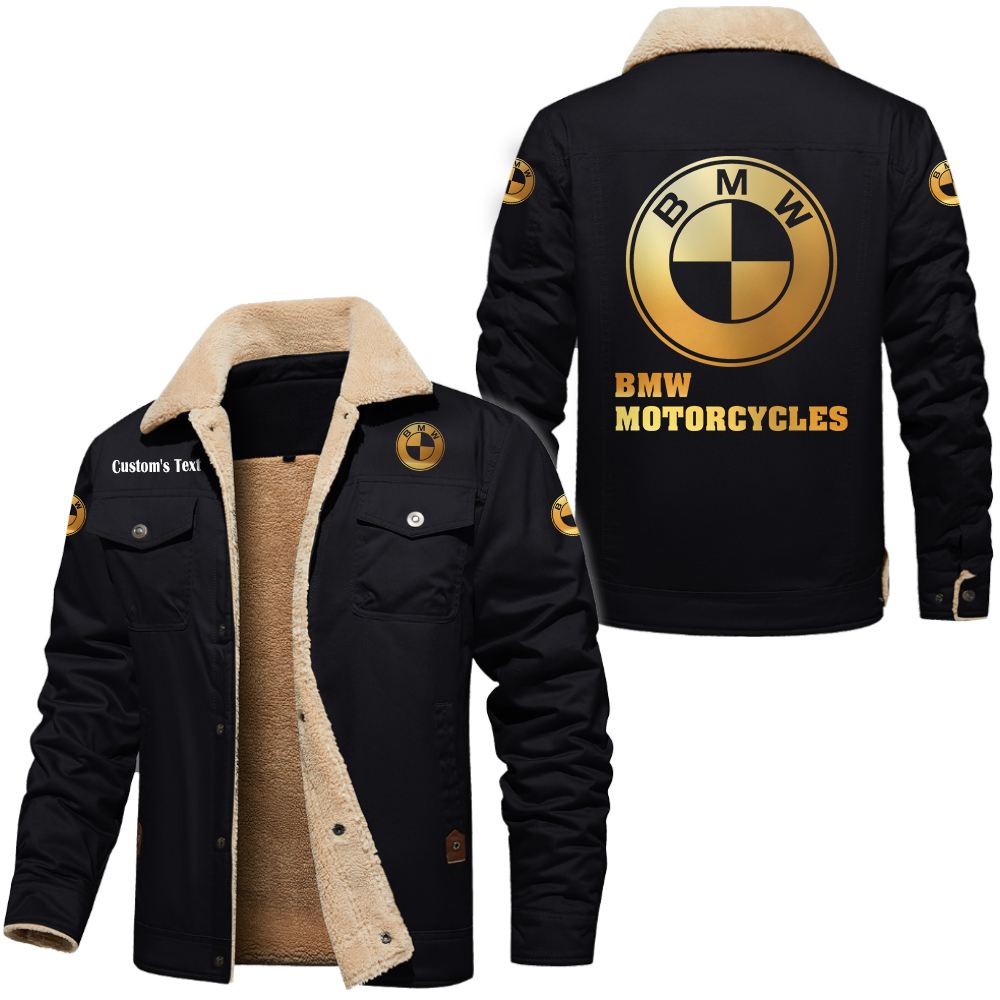 bmw motorcycles Golden Logo Cargo Fleece Lined Cotton Jacket Multicolor, vintage style, customize name 