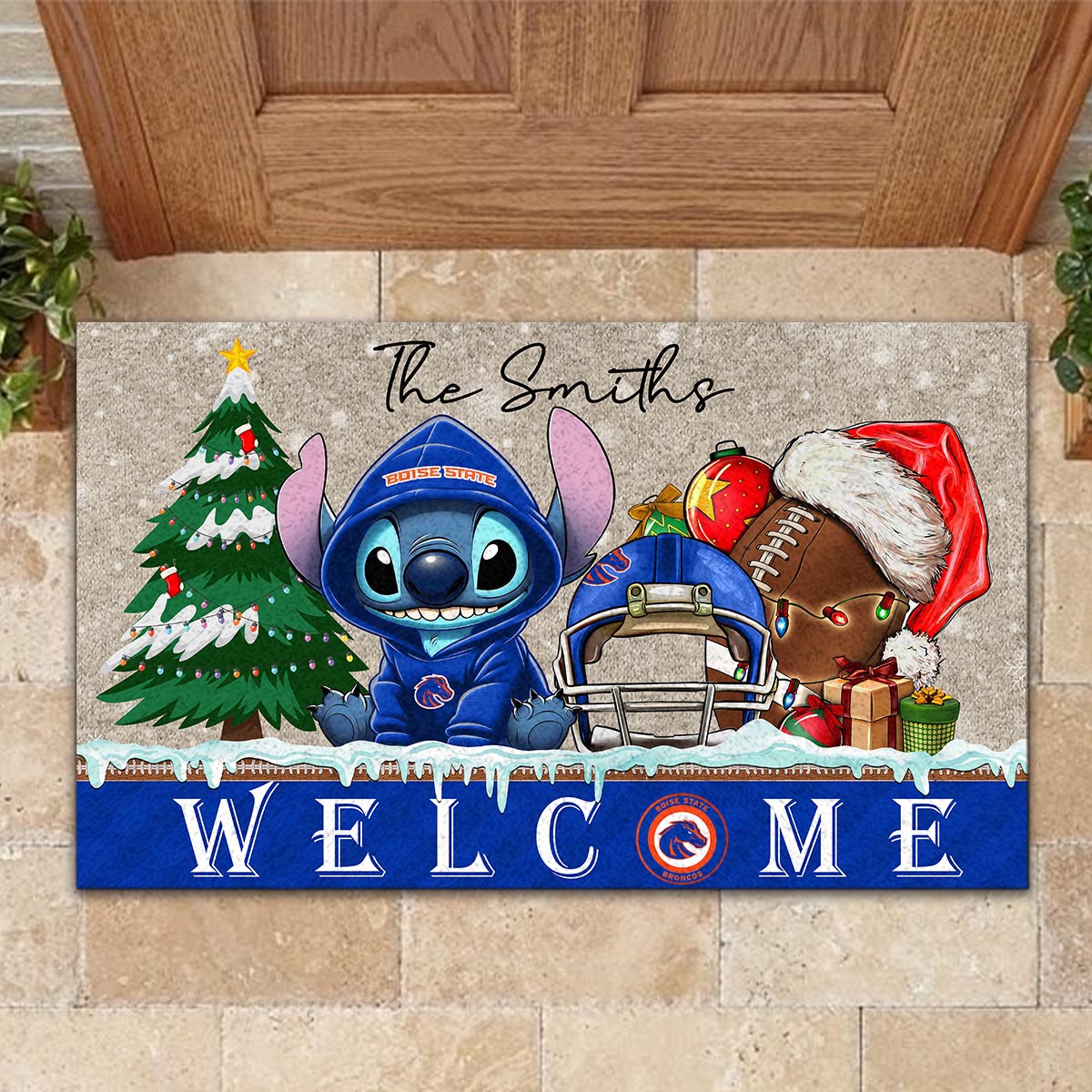 Boise State Broncos Cute Stitch Christmas Doormat