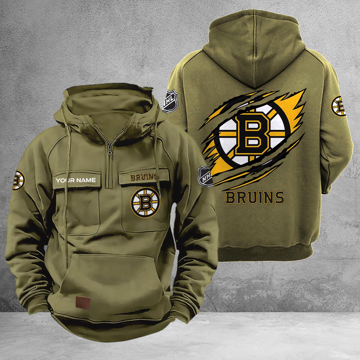 Boston Bruins Multi-Pockets Zip-Up Hoodie