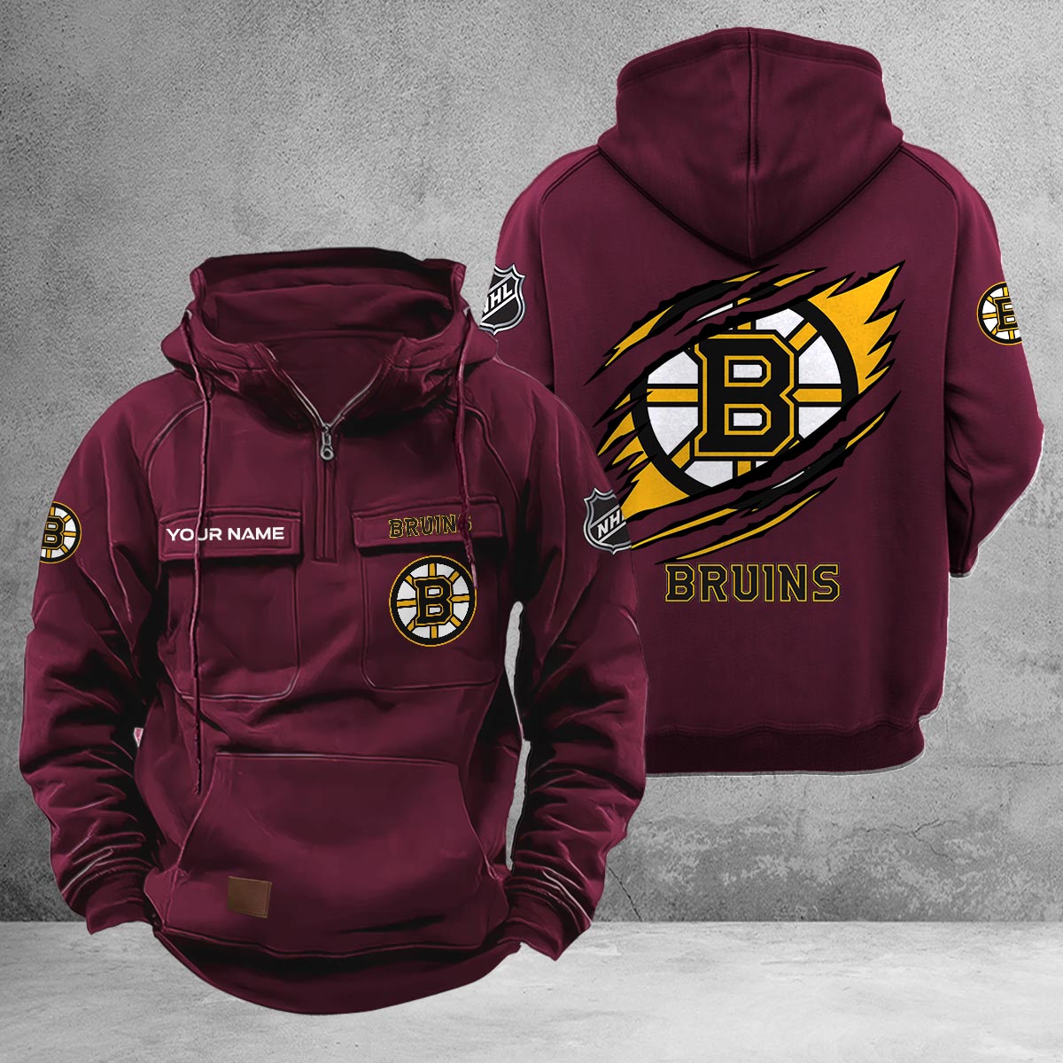 Boston Bruins Multi-Pockets Zip-Up Hoodie