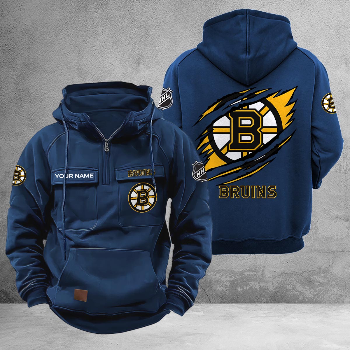 Boston Bruins Multi-Pockets Zip-Up Hoodie