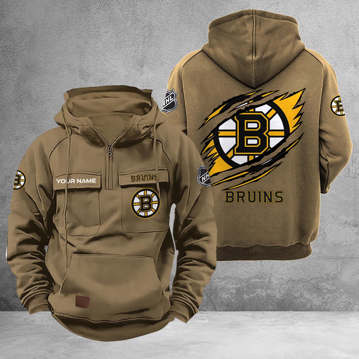 Boston Bruins Multi-Pockets Zip-Up Hoodie
