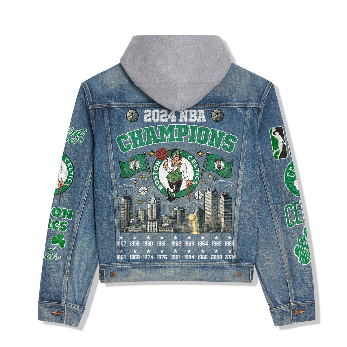 Boston Celtics 18 Time Finals Champions Hoodie Denim Jacket