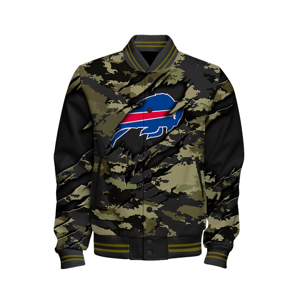 Buffalo Bills Black Camo Pattern National Football League Varsity Jacket