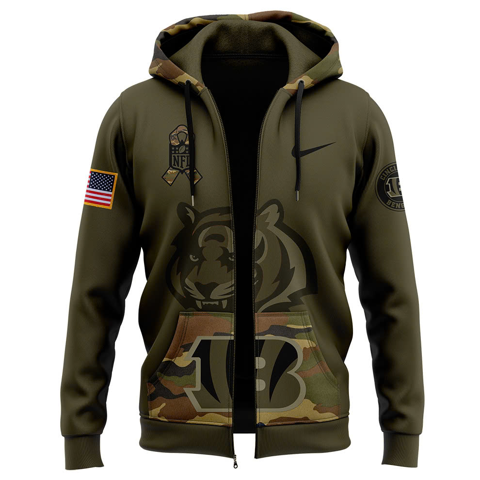 Cincinnati Bengals Camo Salute to Service Club Fleece Pullover Zip Hoodie V2