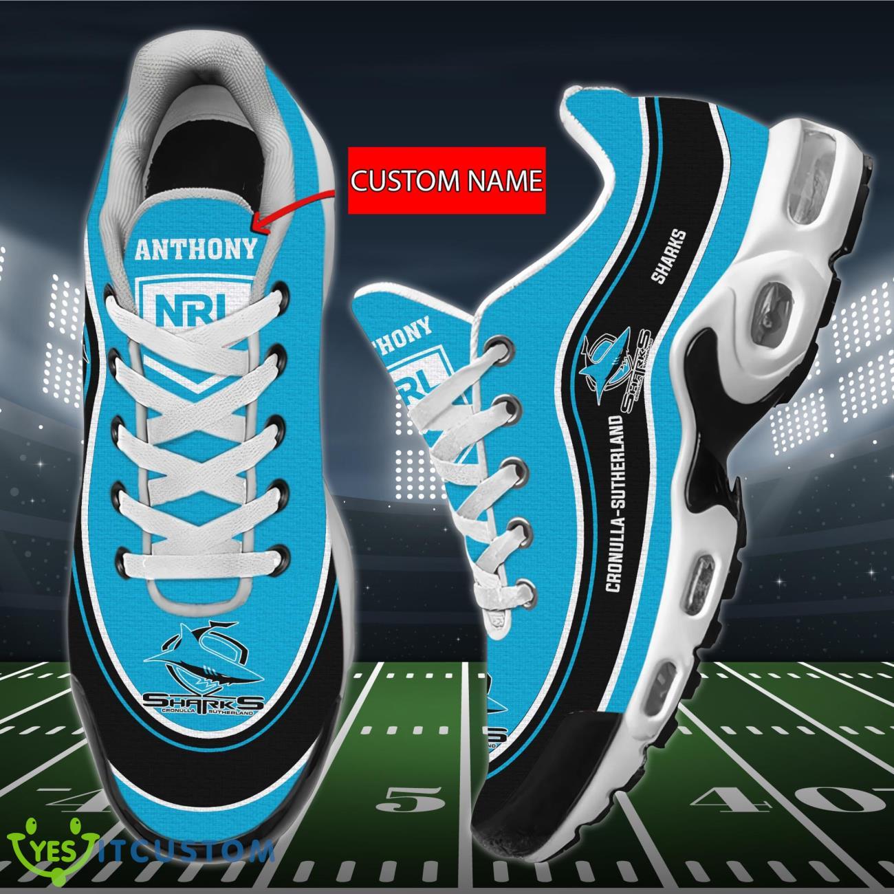 Cronulla-Sutherland Sharks Personalized Name Air Cushion Sports Shoes Sneaker KLTNS220250