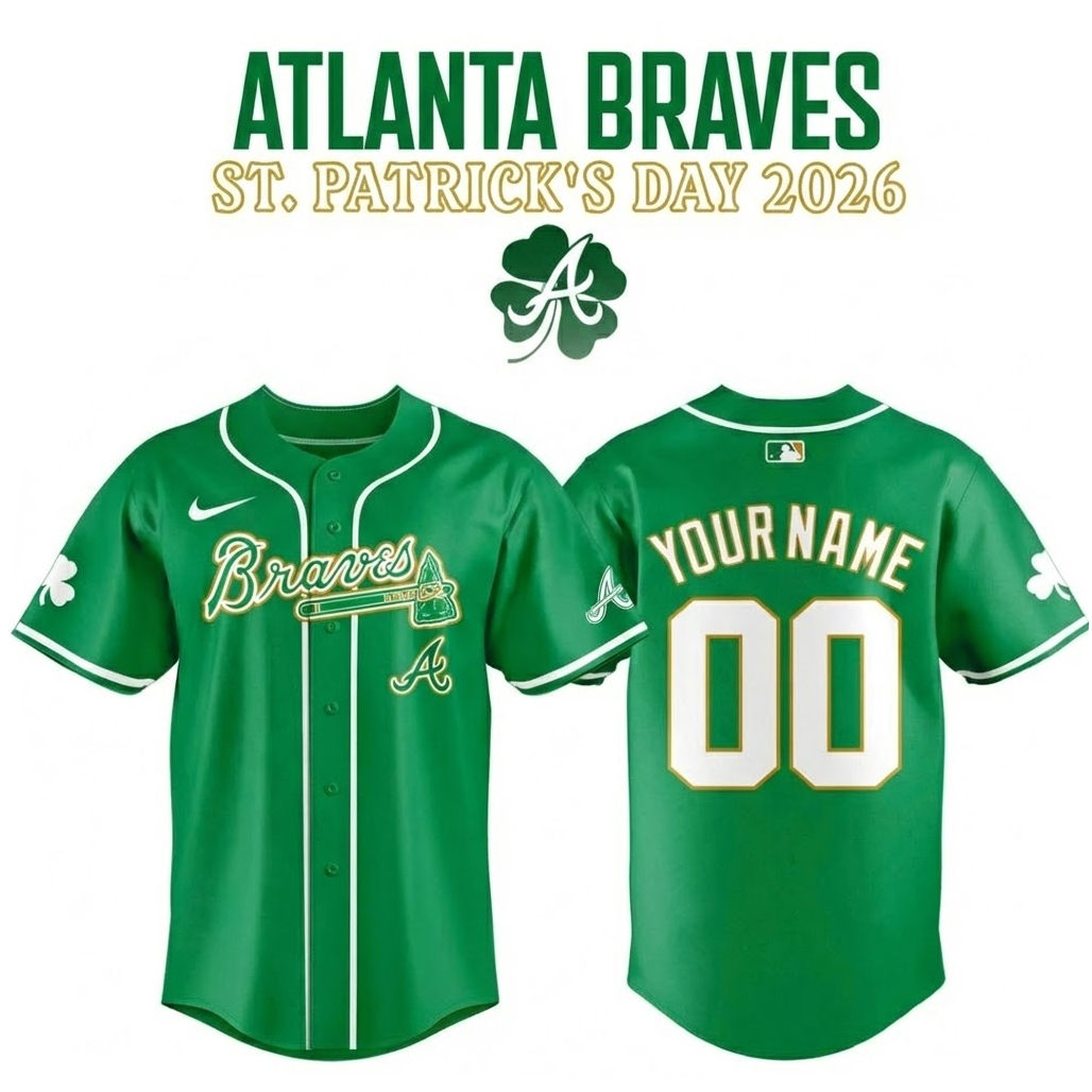 custom name and number atlanta braves 2026 st patrick day baseball jersey 4265 yzprh
