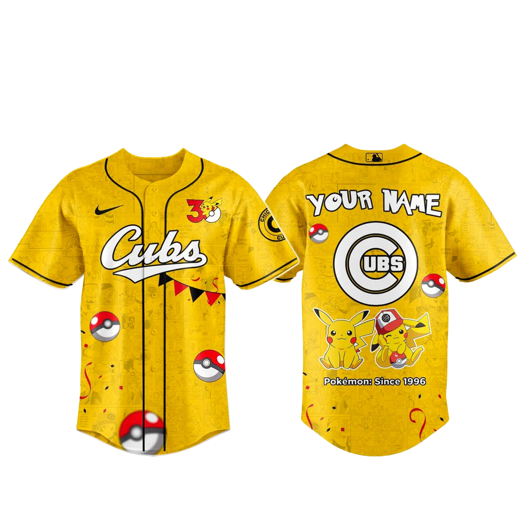 Custom Name Chicago Cubs x Pokemon 30th Anniversary Baseball Jersey
