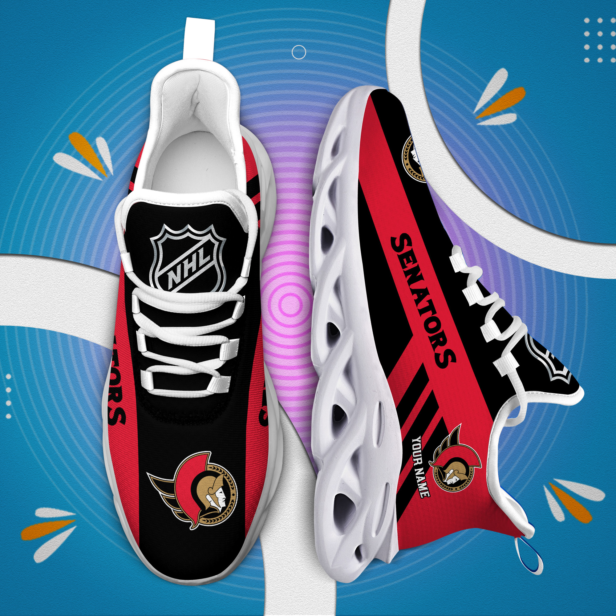 Custom Name Ottawa Senators PERSONALIZED MAX SOUL SHOES DS004