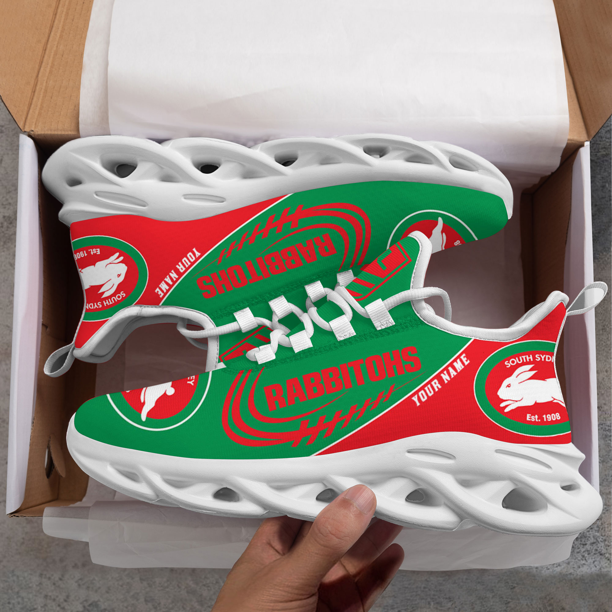 Custom Name South Sydney Rabbitohs PERSONALIZED MAX SOUL SHOES DS006