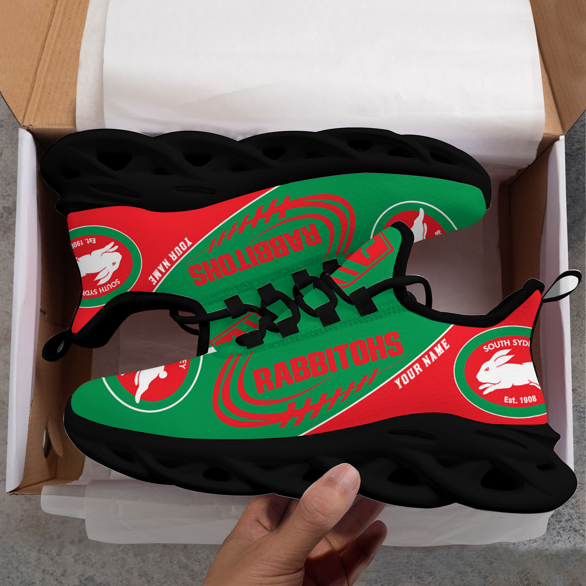 Custom Name South Sydney Rabbitohs PERSONALIZED MAX SOUL SHOES DS006
