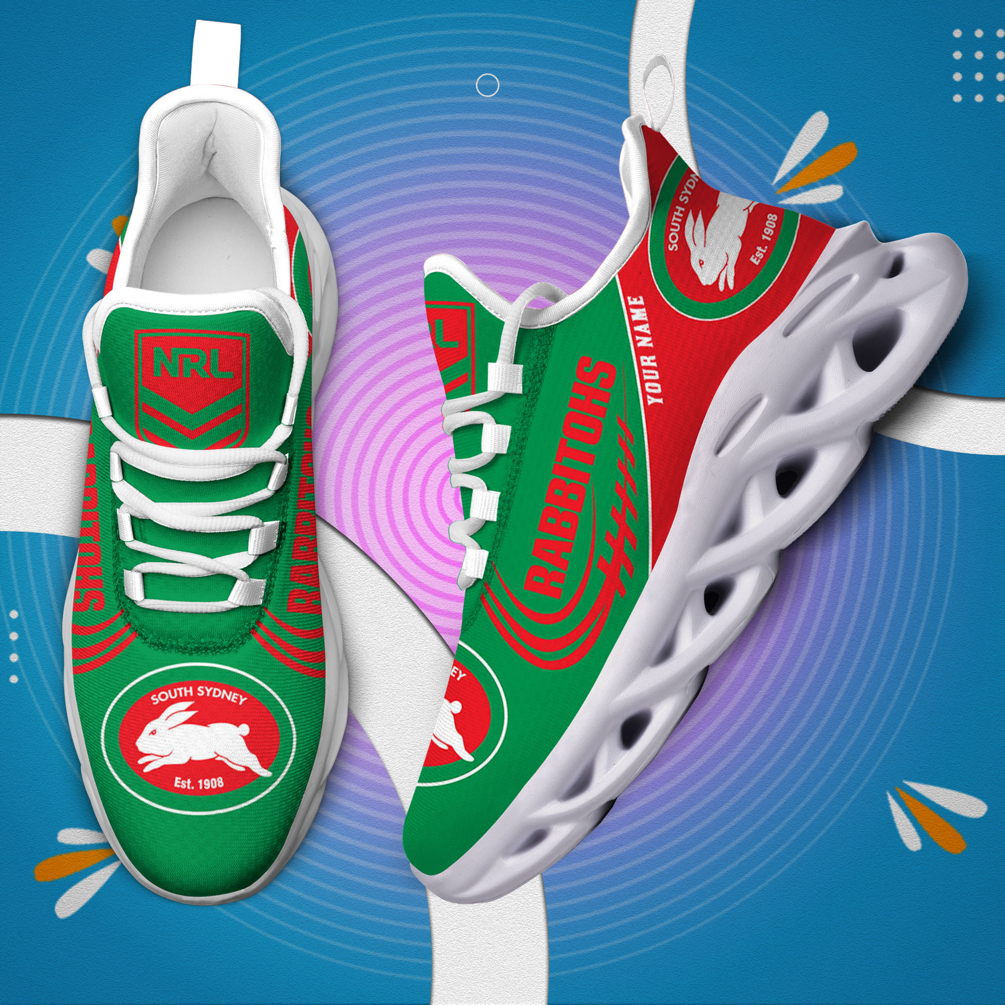 Custom Name South Sydney Rabbitohs PERSONALIZED MAX SOUL SHOES DS006