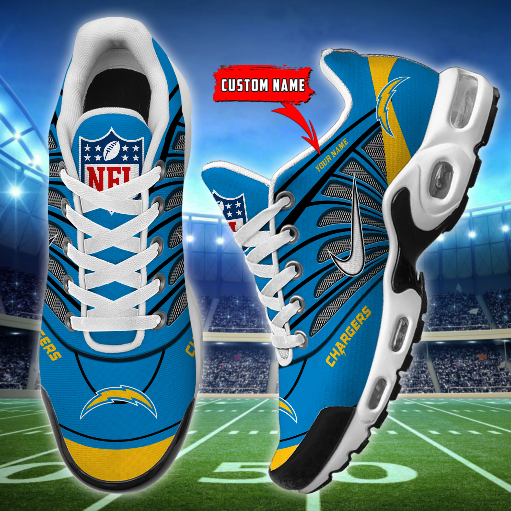 Customize Your Name with Los Angeles Chargers Ver 39 Sport Shoes