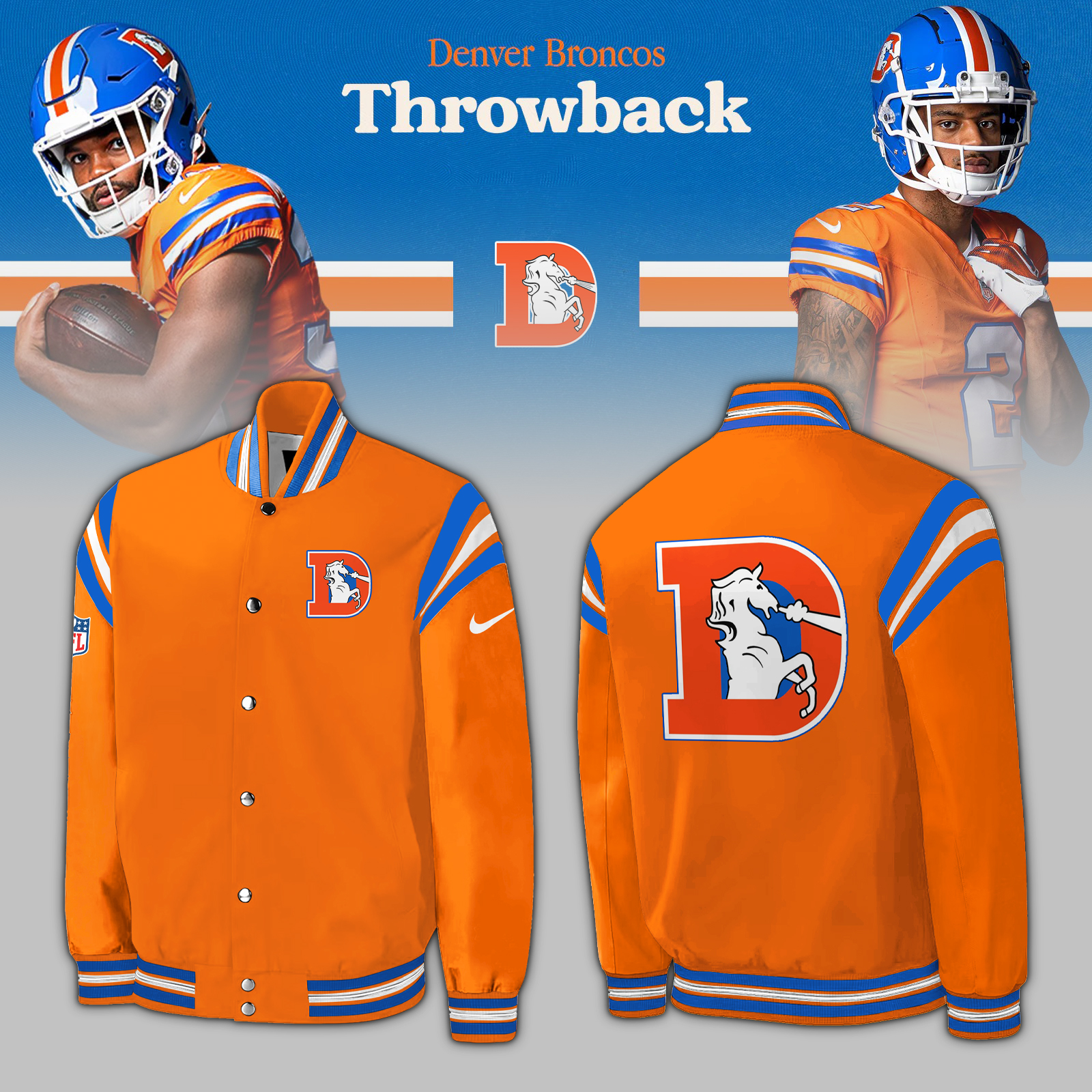 Denver Broncos 2024 Throwback 1977 Orange Crush Baseball Jakcet