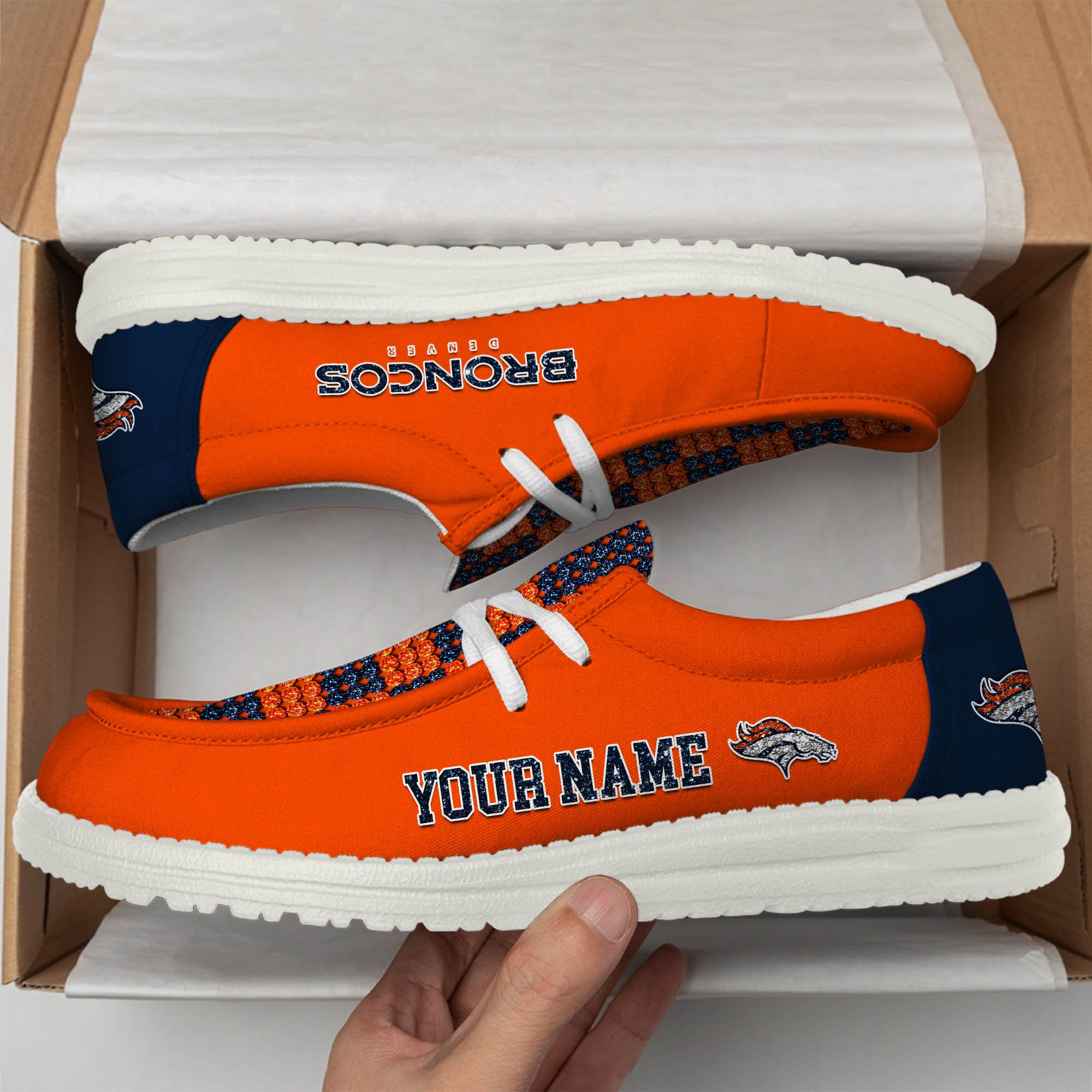 Denver Broncos 32 Teams HeyDude Canvas Loafer Shoes Personalized Your Name