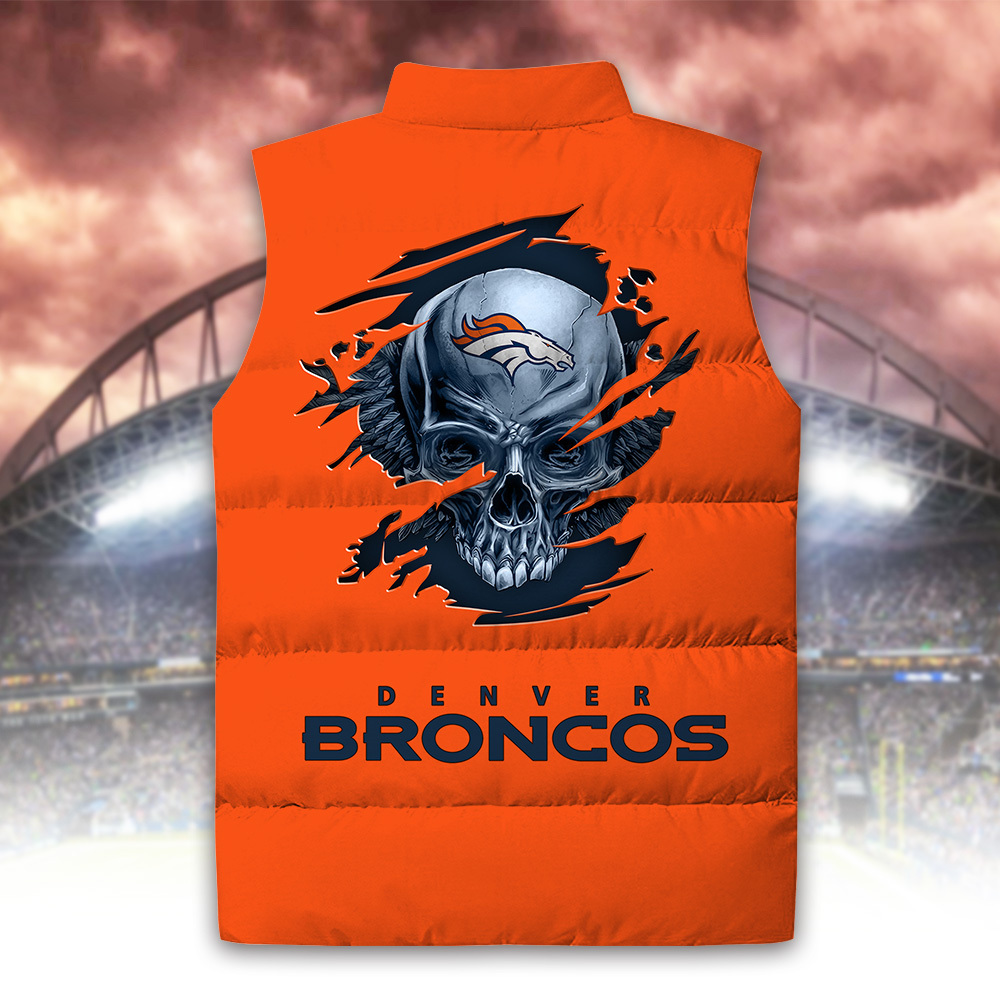Denver Broncos Personalized Skull Sleeveless Down Vest V2 SP26092310DS02
