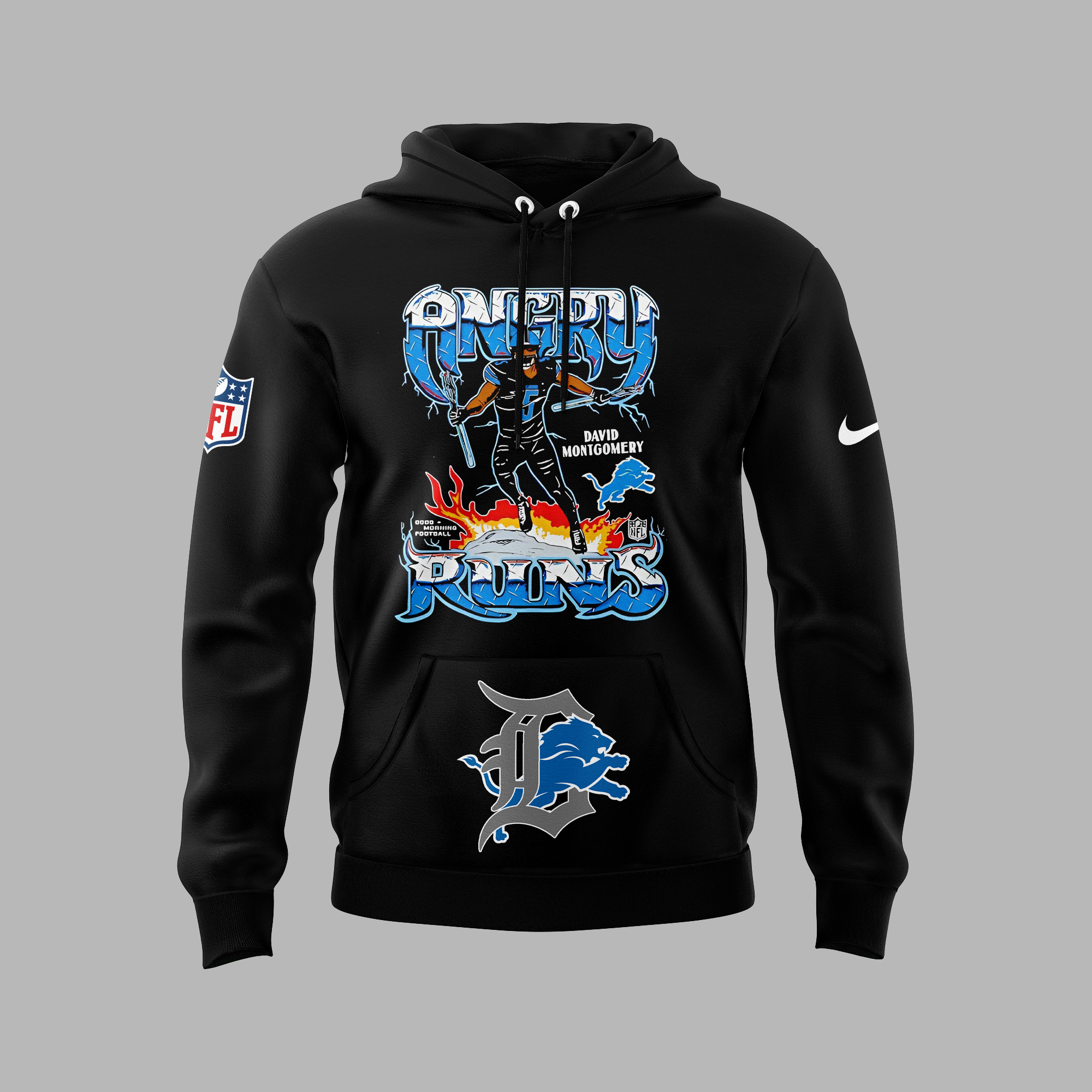 Detroit Lions Angry Runs Premium Pullover Hoodie