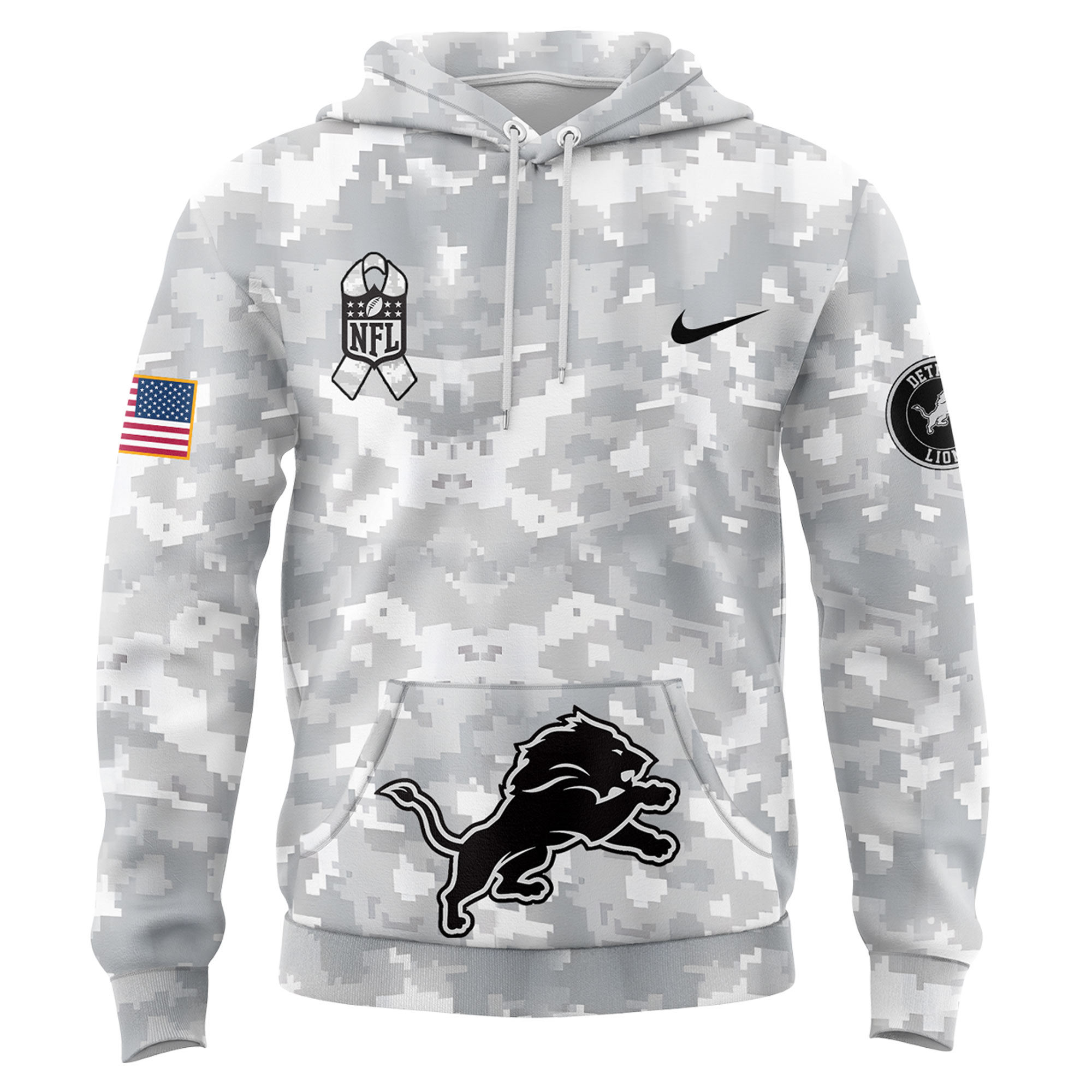 Detroit Lions Arctic Camo Salute to Service Club Fleece Pullover Hoodie Ver 3