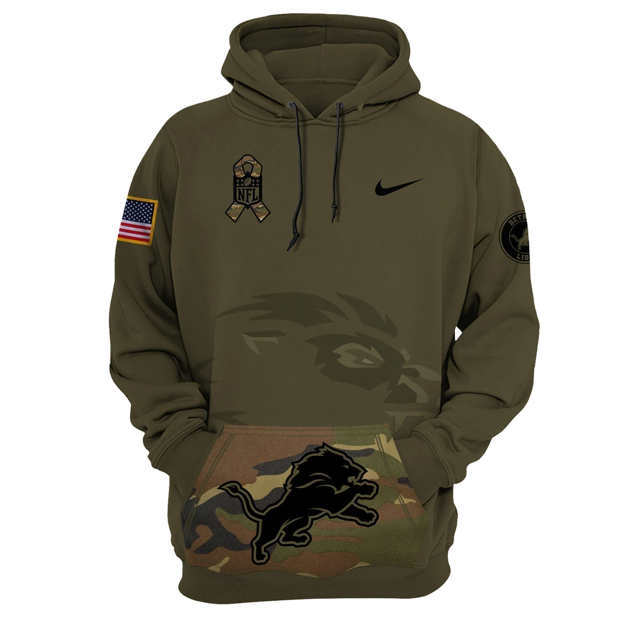 Detroit Lions Camo Salute to Service Club Fleece Pullover Hoodie